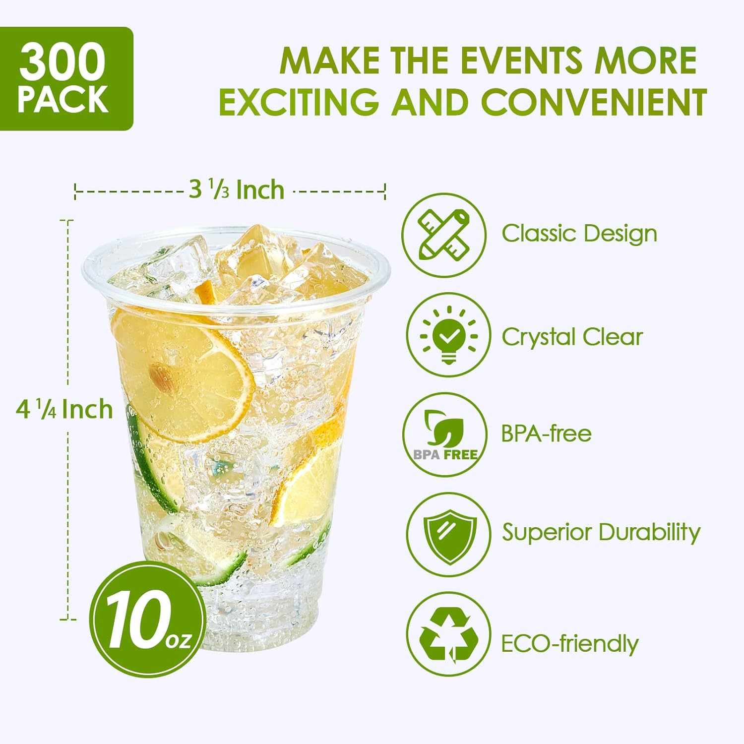 Lilymicky 300 Pack 10 oz Clear Plastic Cups