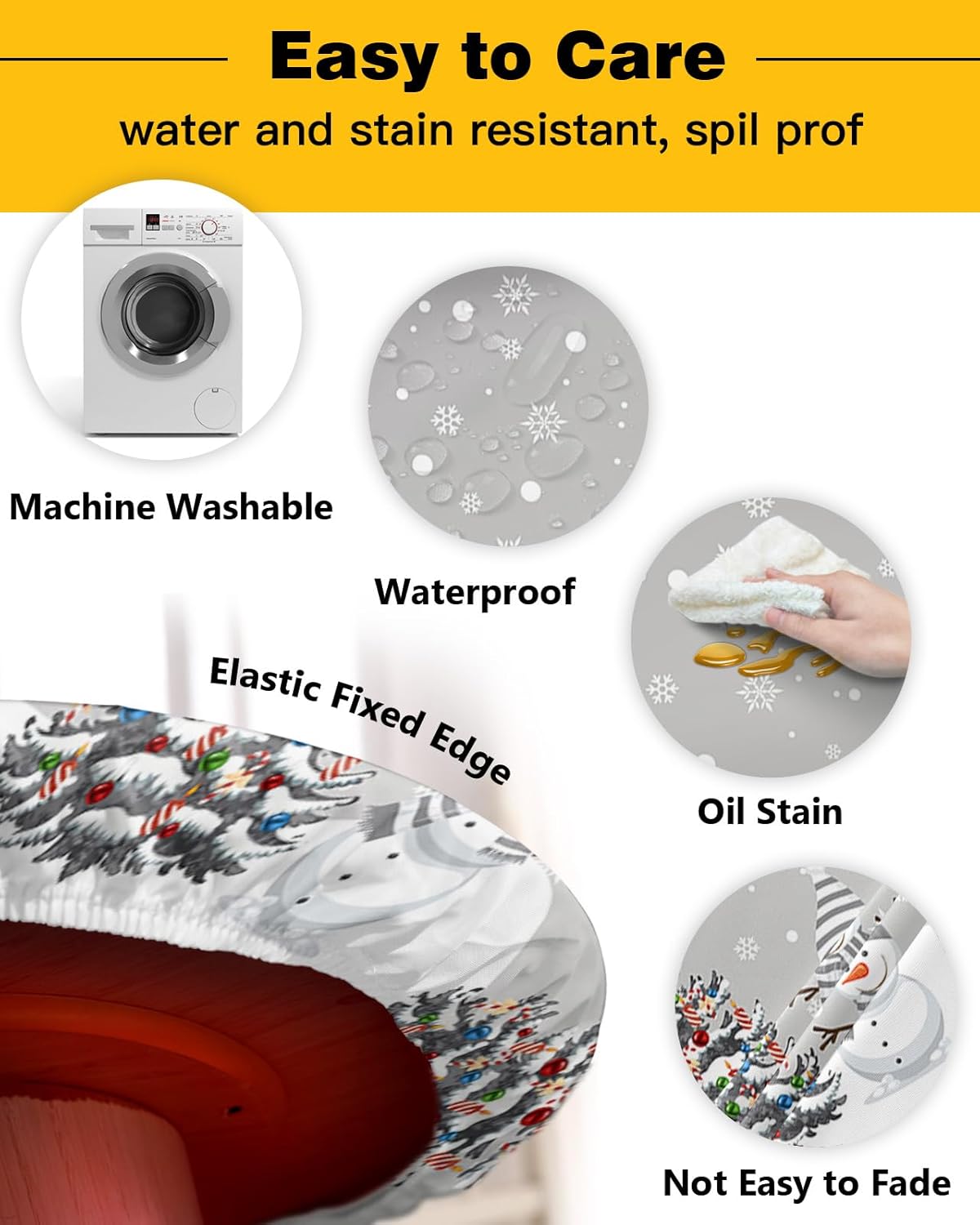 Christmas Round Waterproof Table Cover with Elastic Wipes