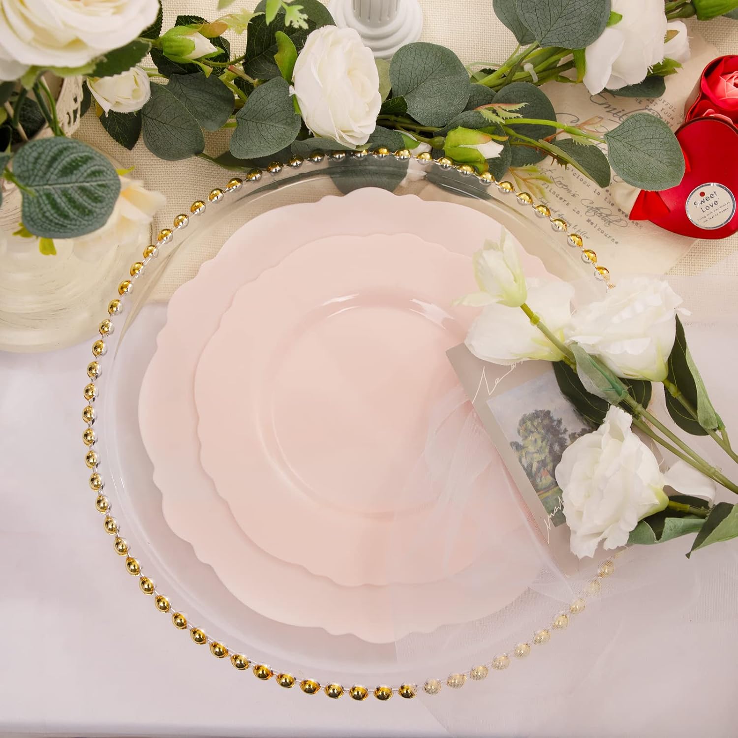 WDF 60pcs Pink Plastic Plates for Weddings and Parties