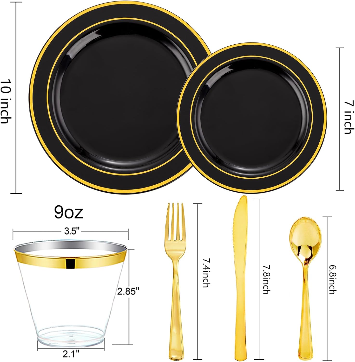 bUCLA 600PCS Black and Gold Disposable Dinnerware Set for Parties