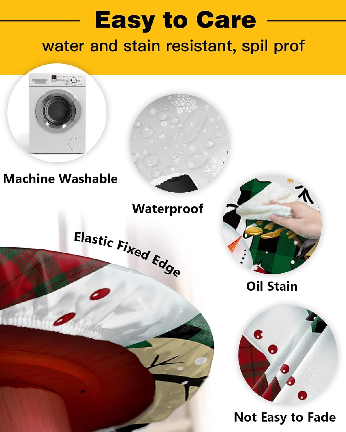 Winter Snowman Round Waterproof Table Cover Fitted Tablecloth