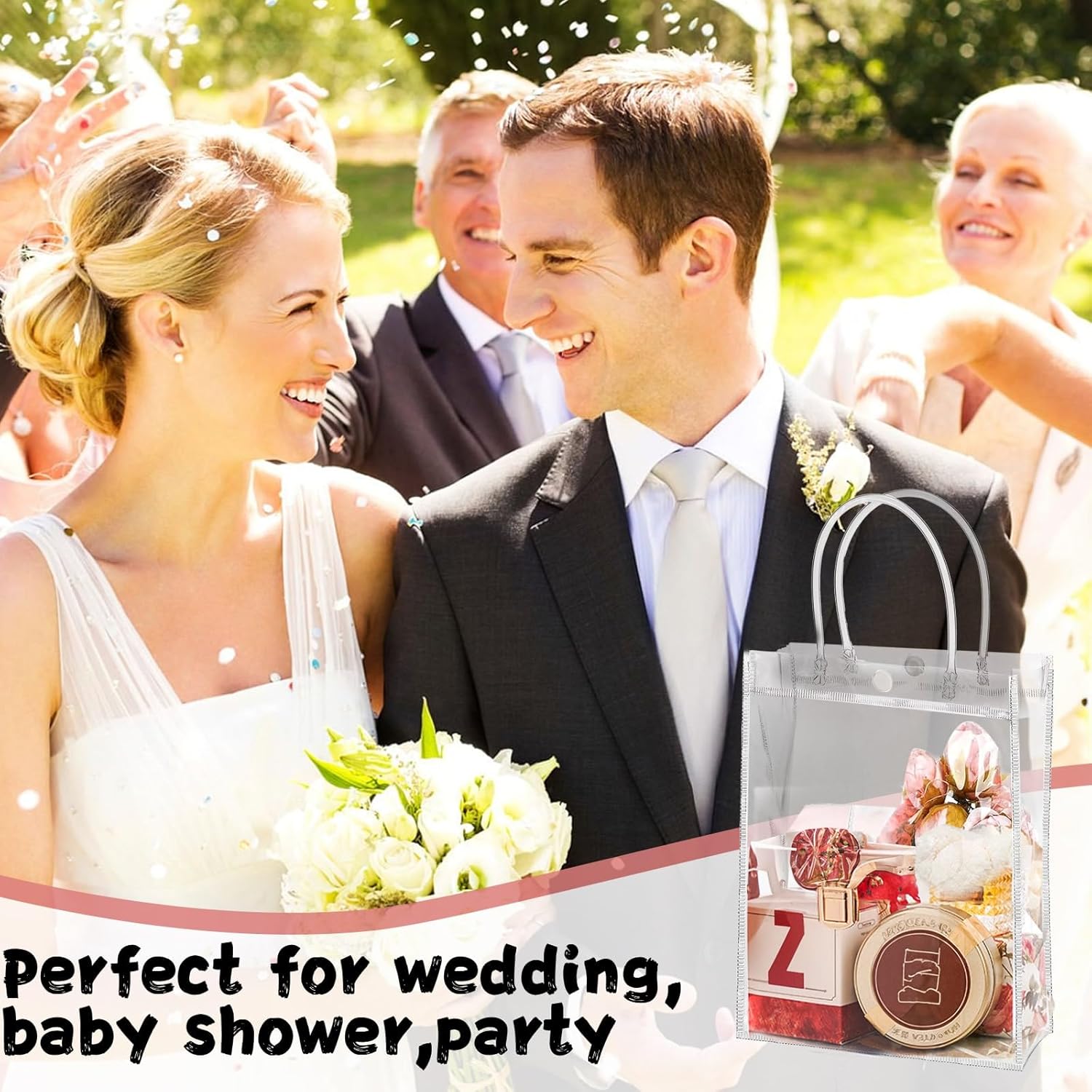 Youeon 40 Pcs Clear PVC Gift Bags with Handles