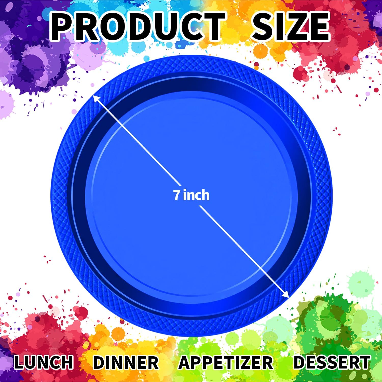 120 PCS Blue Plastic Plates 7 Inch Party Set