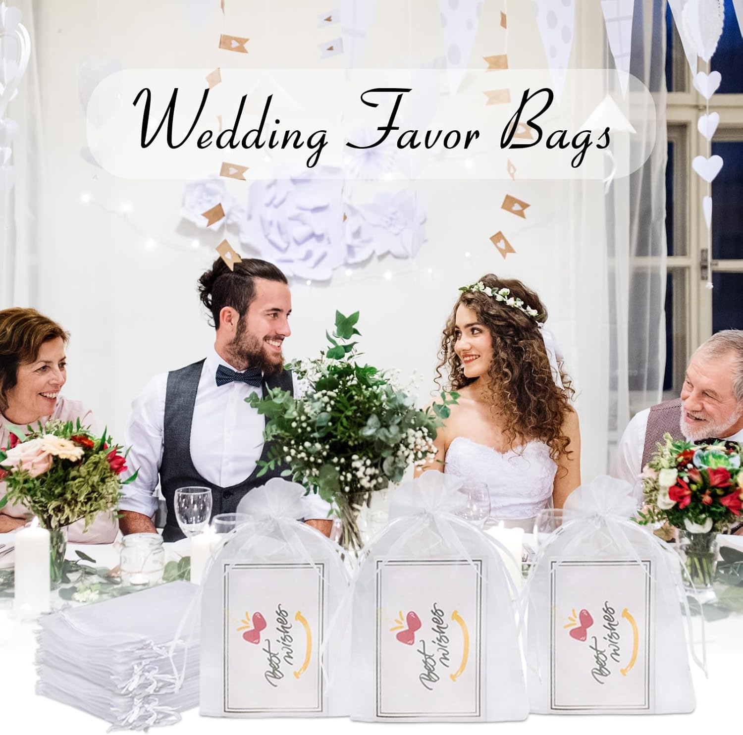 100PCS White Organza Gift Bags 4x6 Inch Wedding Favor Pouches