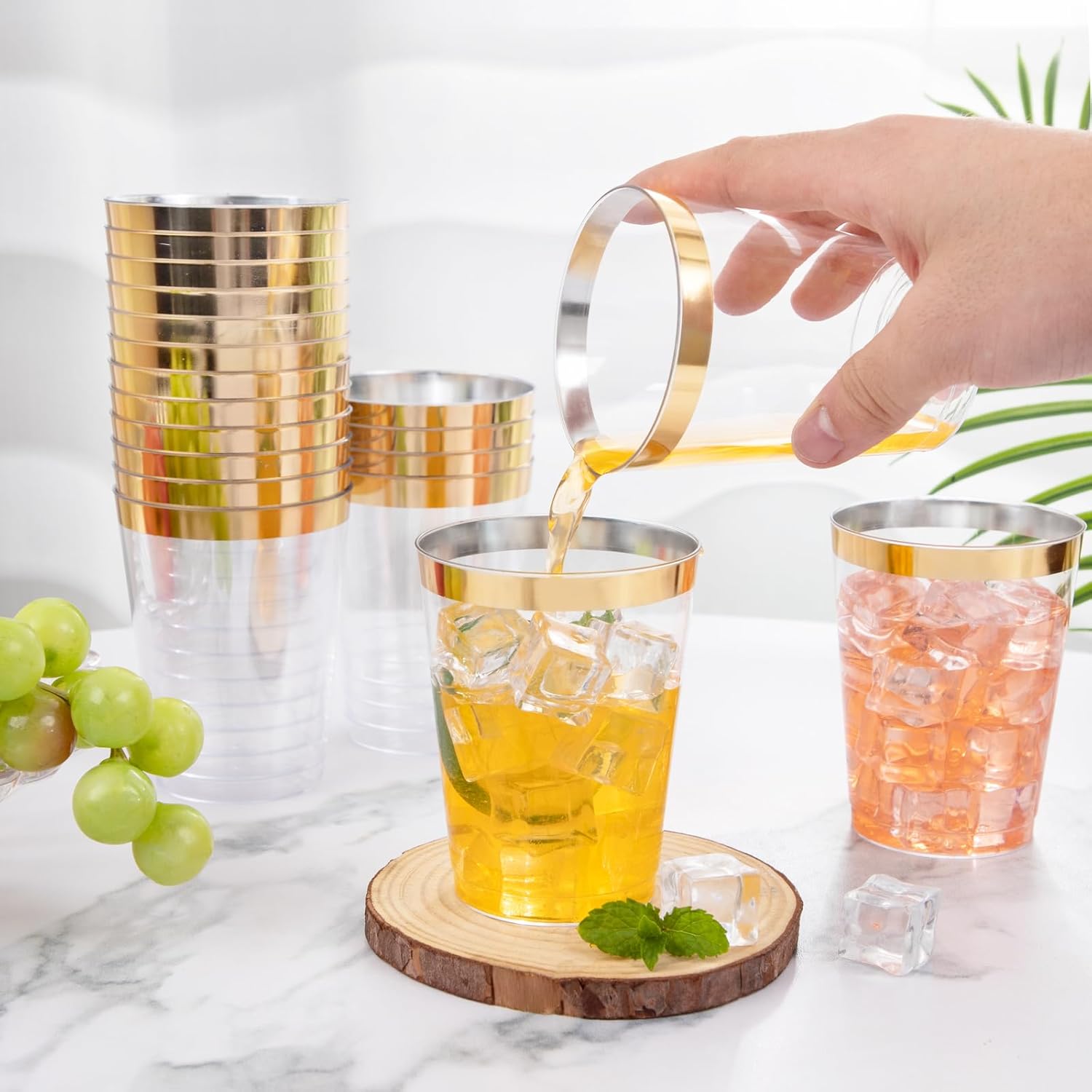 I00000 60PCS Gold Plastic Cups 10 oz Clear Disposable