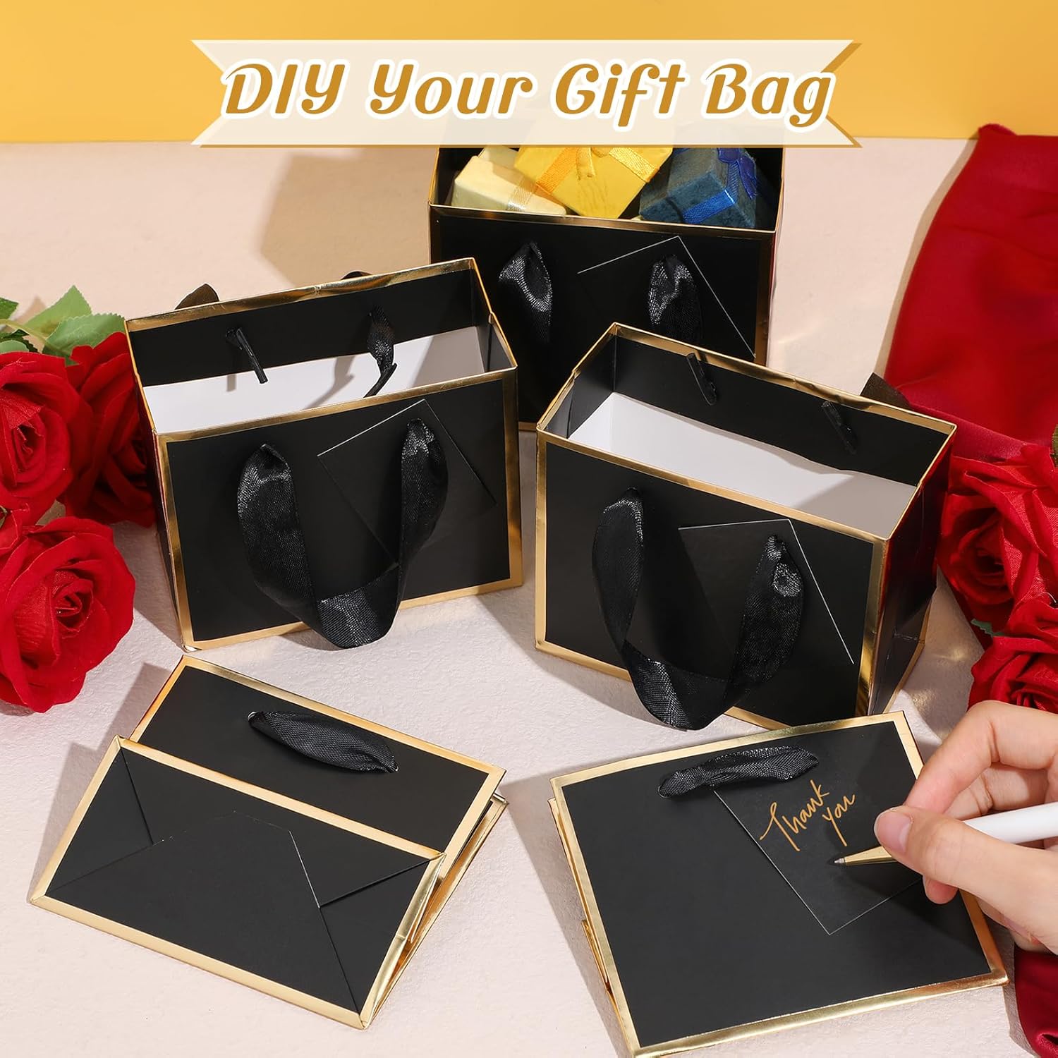 Yeaqee 50 Pcs Mini Metallic Foil Gift Bags with Handles