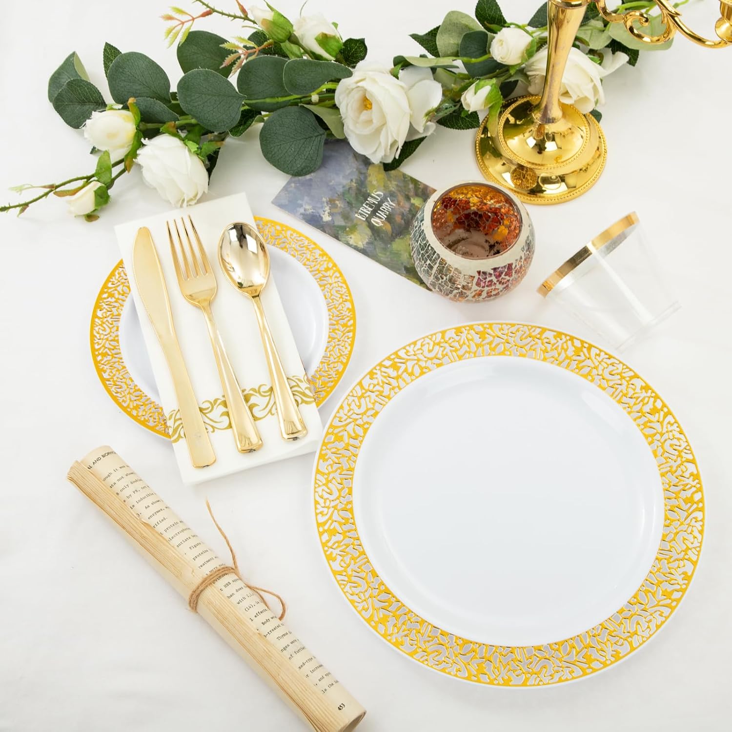 WELLIFE 350Pcs Gold Dinnerware Set for Parties