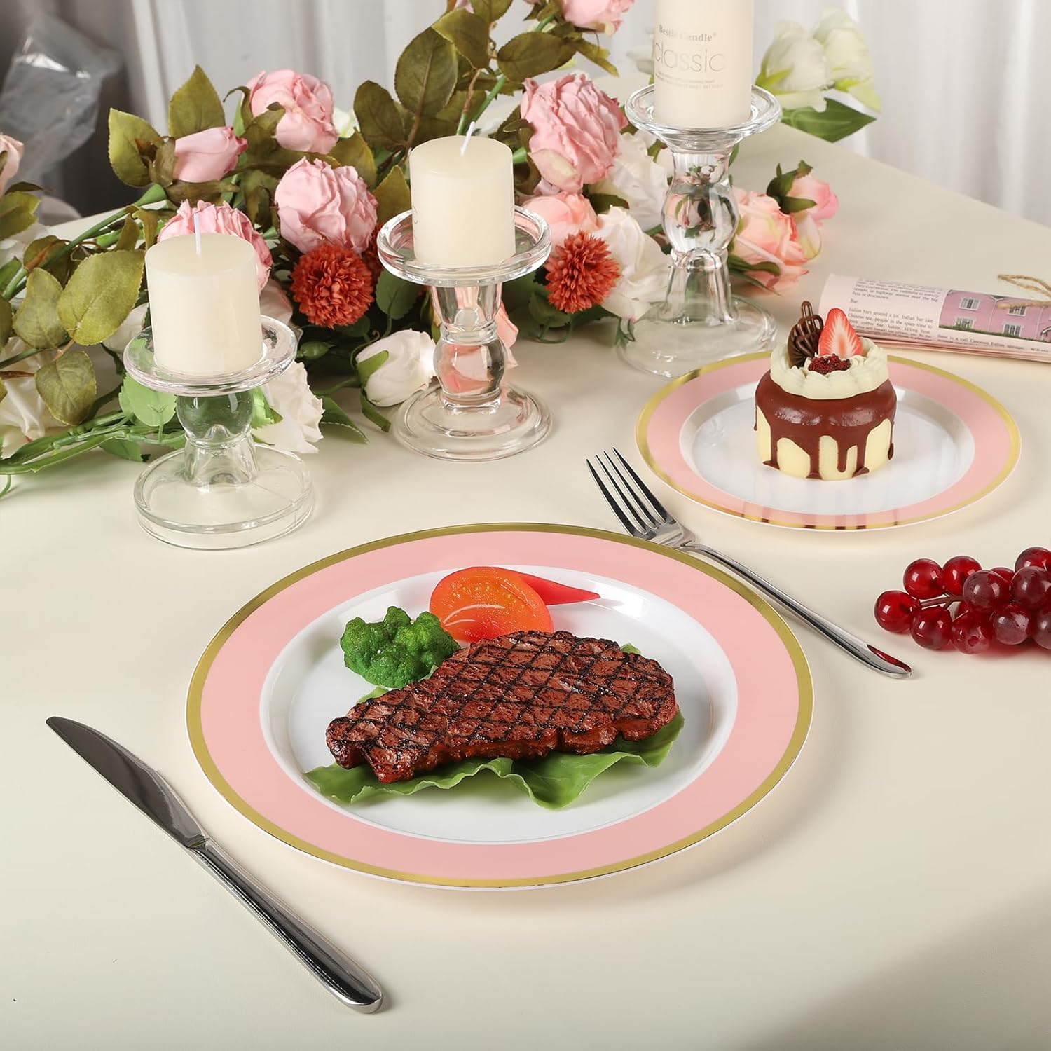 Glowserve 20 Pack Pink Plastic Plates for Parties