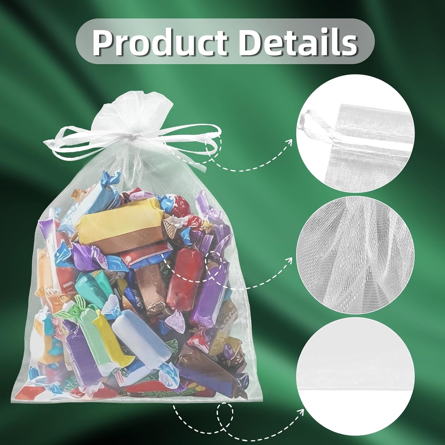 100PCS White Organza Gift Bags 5x7 Inch