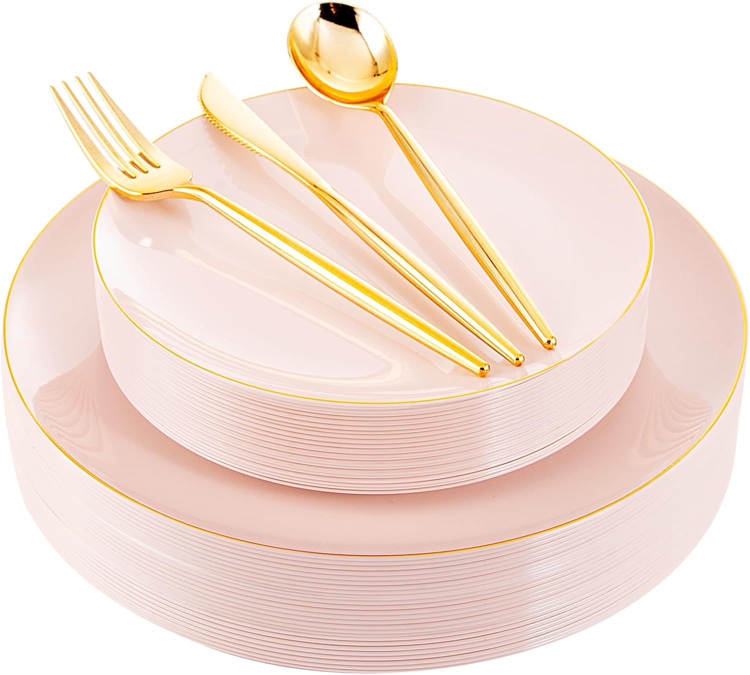 30-Piece Pink Plastic Party Plates Set with Gold Rim