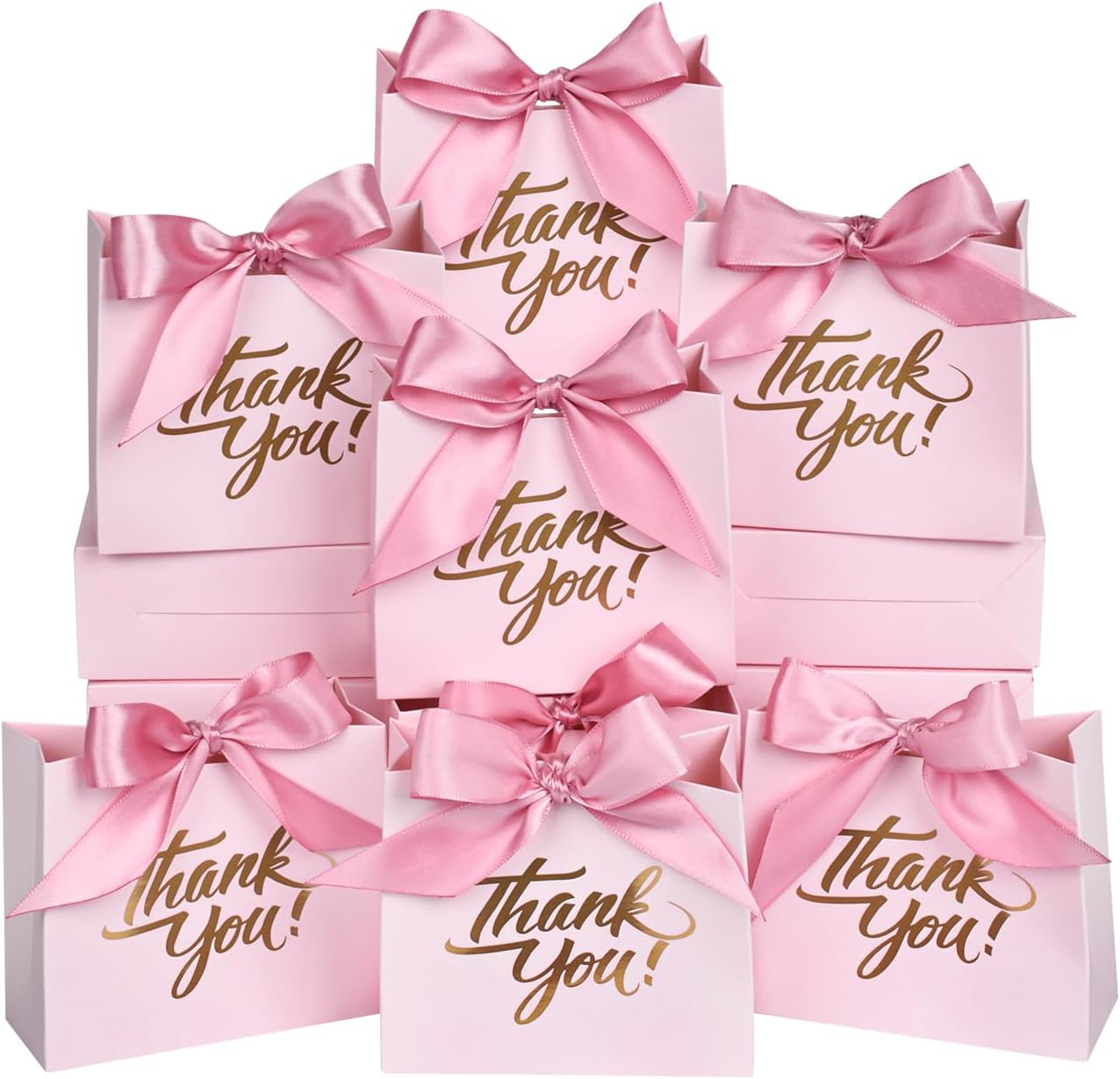 DECHISY 50Pack Mini Pink Gift Bags with Ribbons