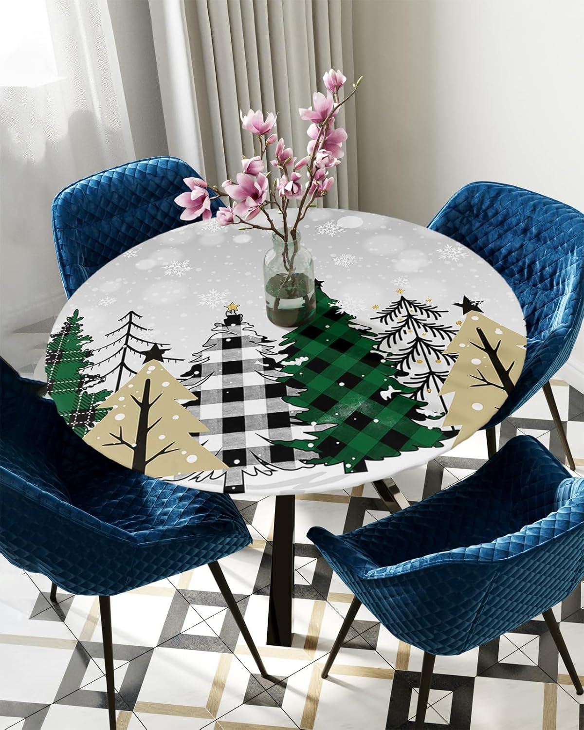 Buffalo Plaid Waterproof Round Table Cover with Elastic