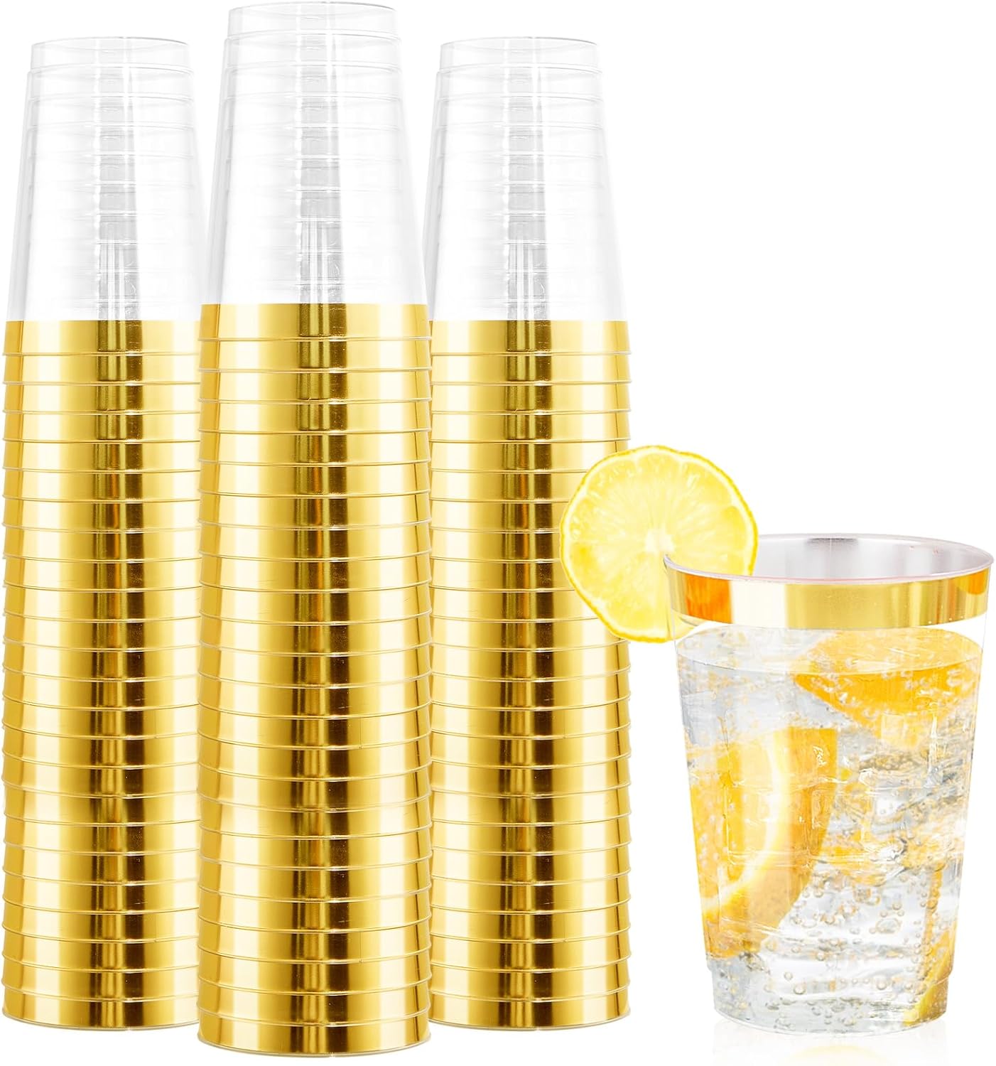 Nervure 120PCS Gold Rim Plastic Cups 12oz