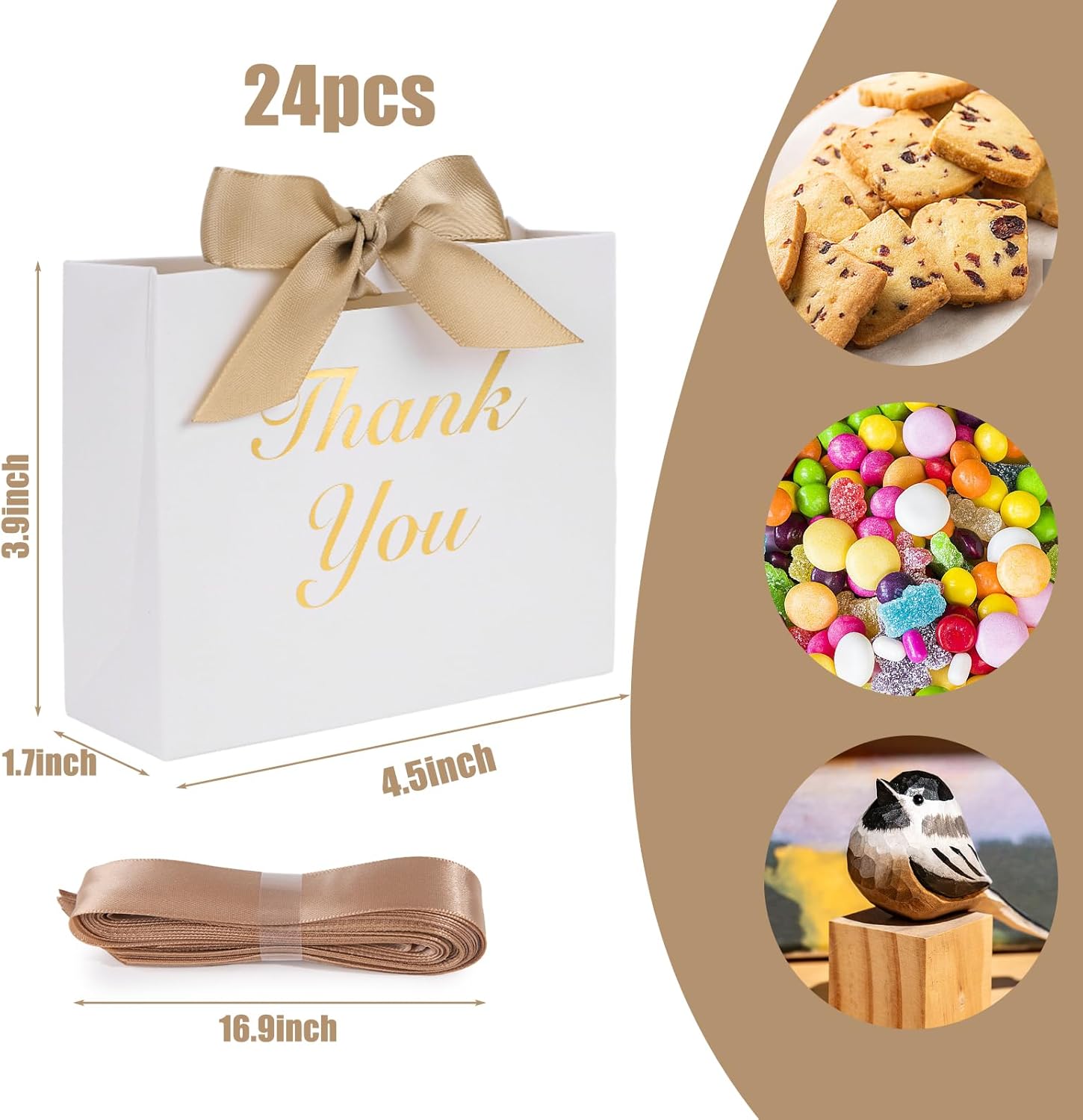 VGOODALL 24PCS Thank You Gift Bags with Bow