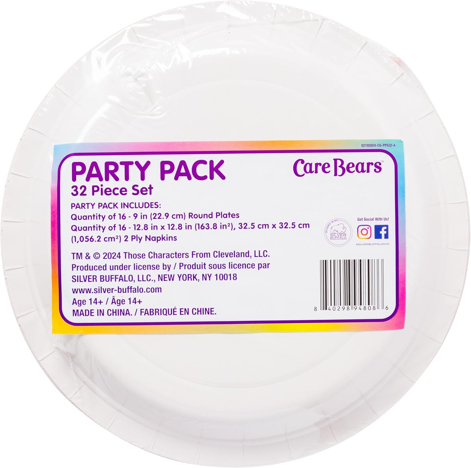 Silver Buffalo Care Bears 32 Pack Plates and Napkins