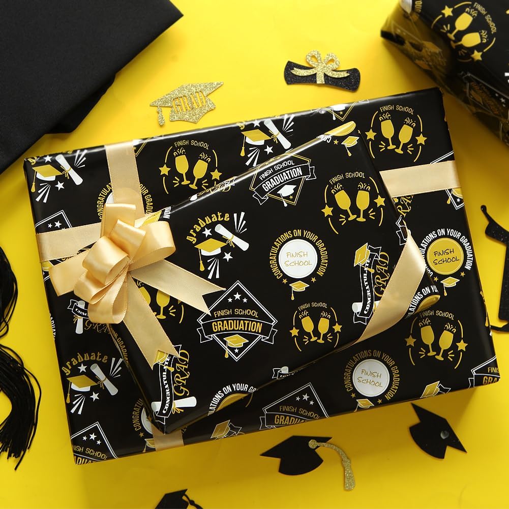 Boerni Graduation Gift Wrap Paper Black Gold