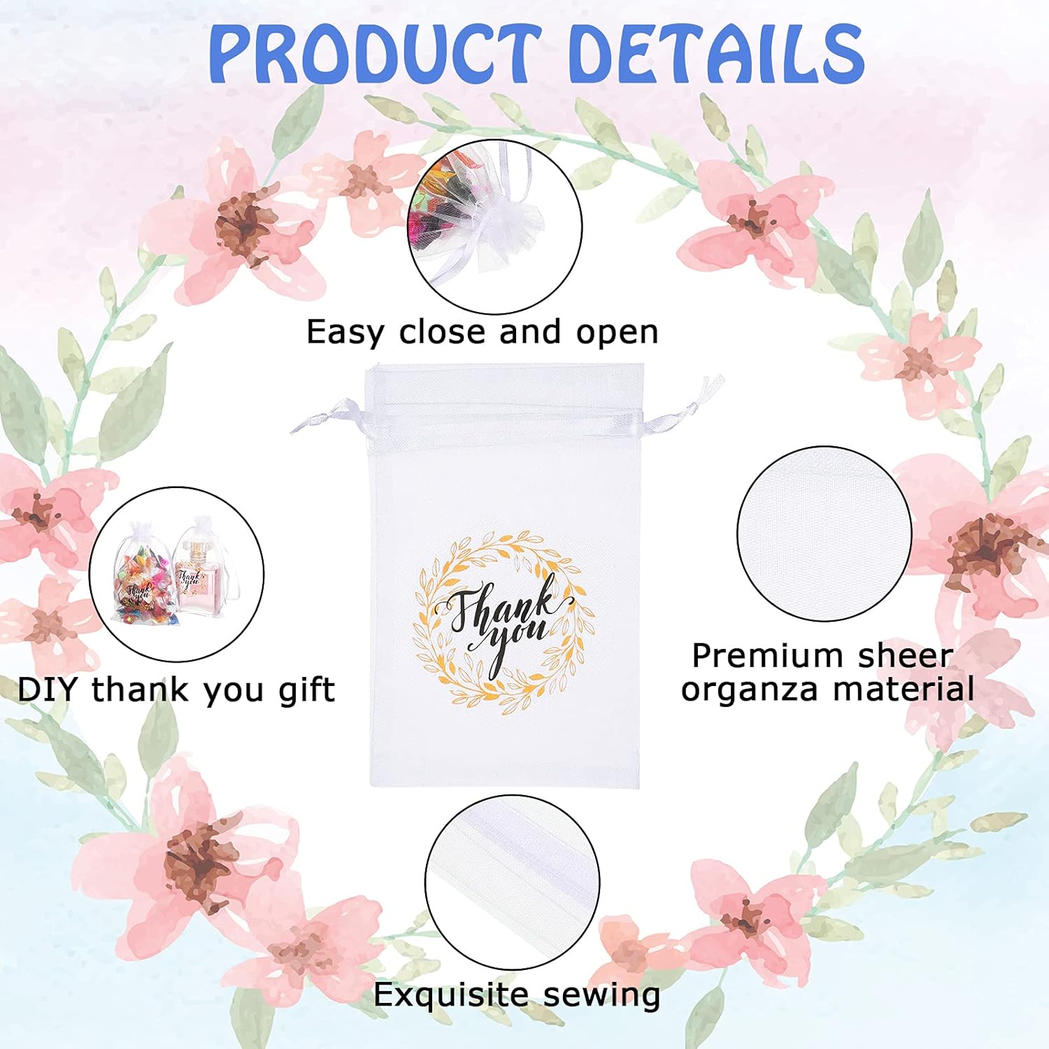 Shappy 100 Pcs Thank You Organza Bags with Drawstring