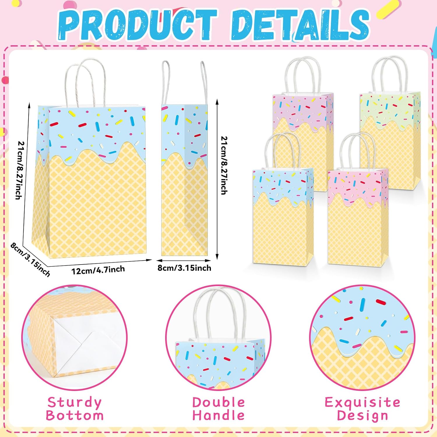 16Pcs Ice Cream Gift Bags with Handles