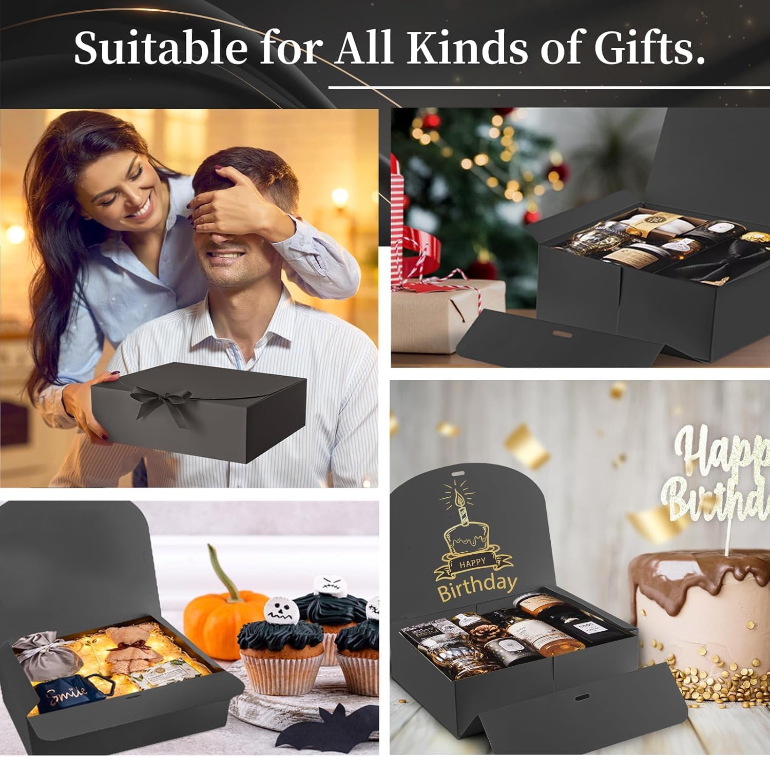 Ocmoiy 12 Pack Black Gift Boxes with Lids