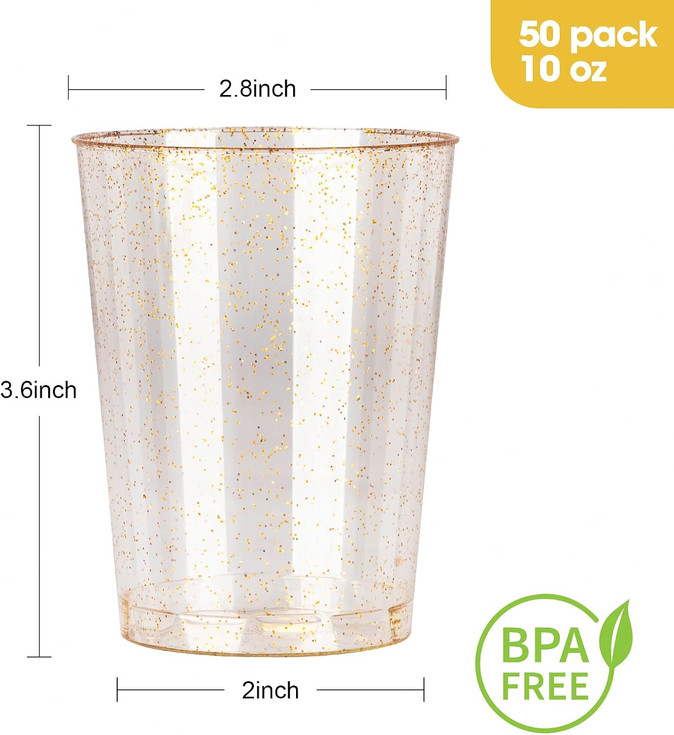 Goodluck 10 Oz 50 Pc Gold Glitter Plastic Cups for Parties