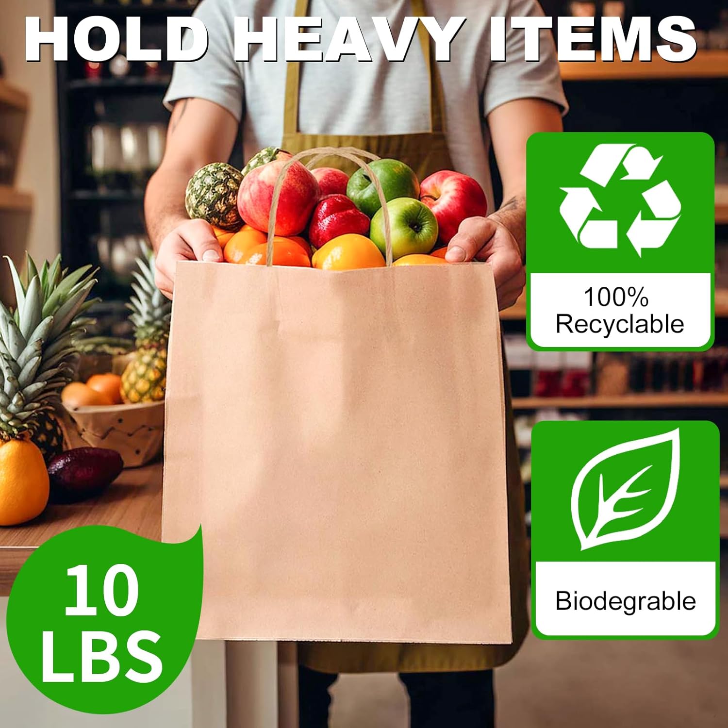 BAG BOX 80 Pack Brown Paper Bags with Handles