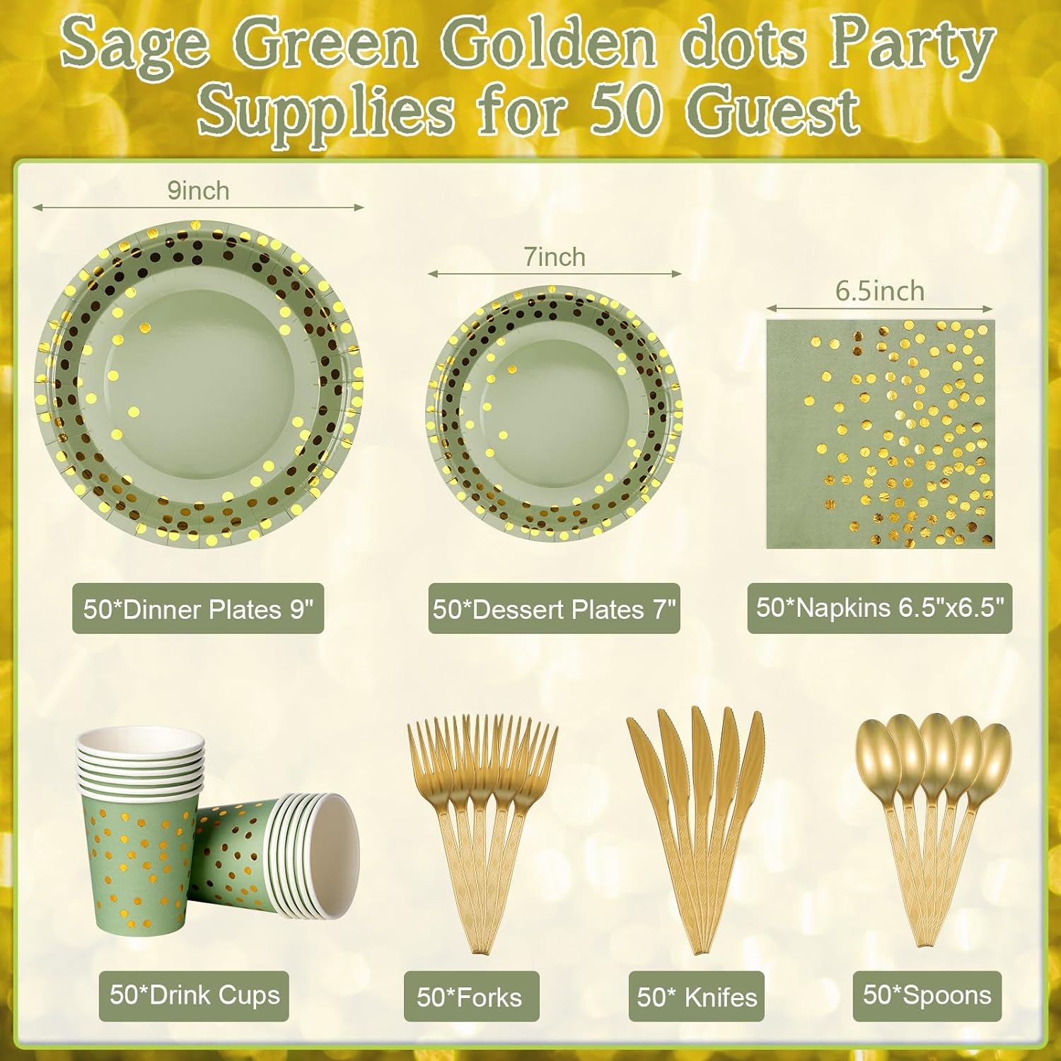 YIDAKO 350pcs Sage Green Plates and Napkins Set