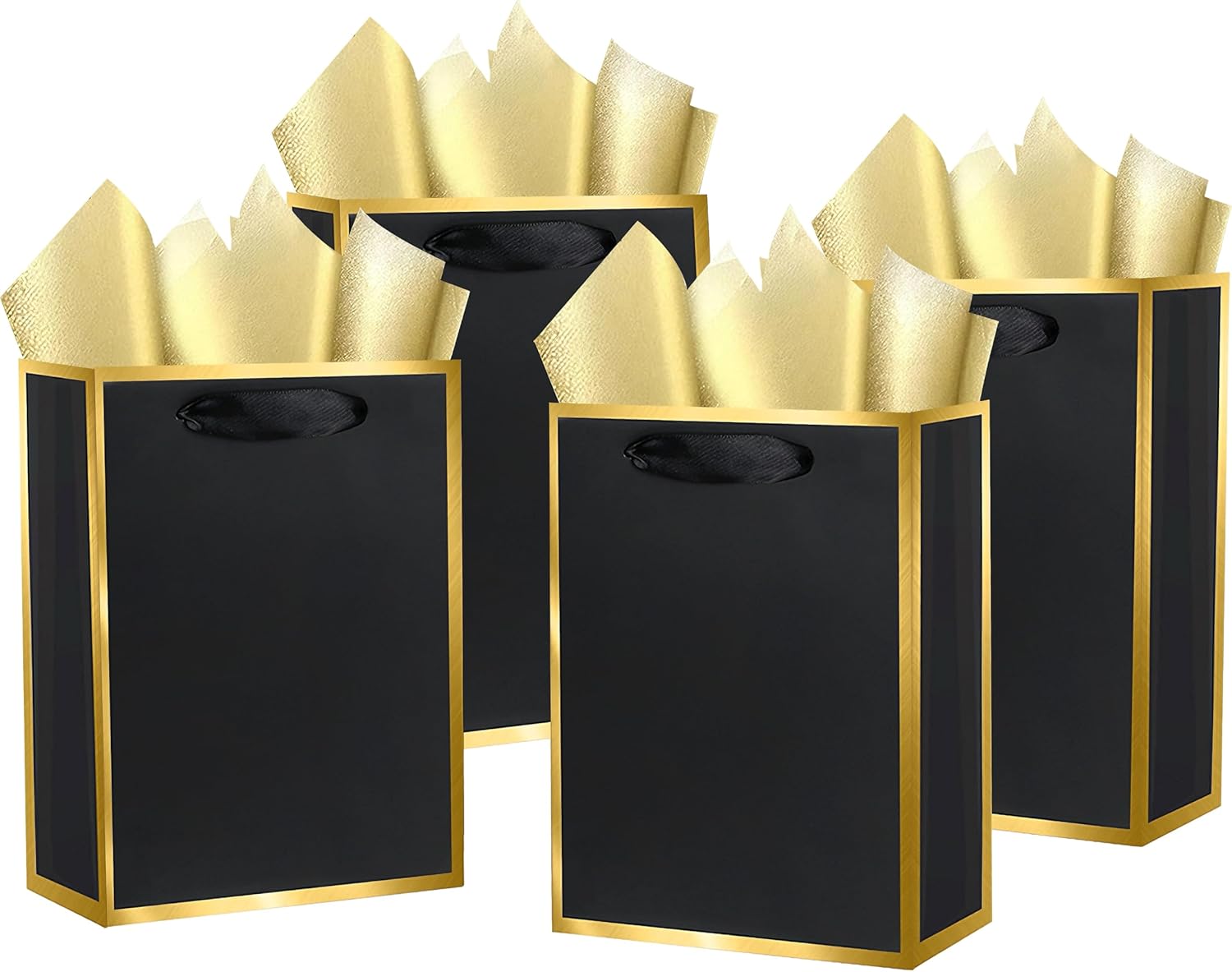 10-Pack Black and Golden Gift Bags with Handles