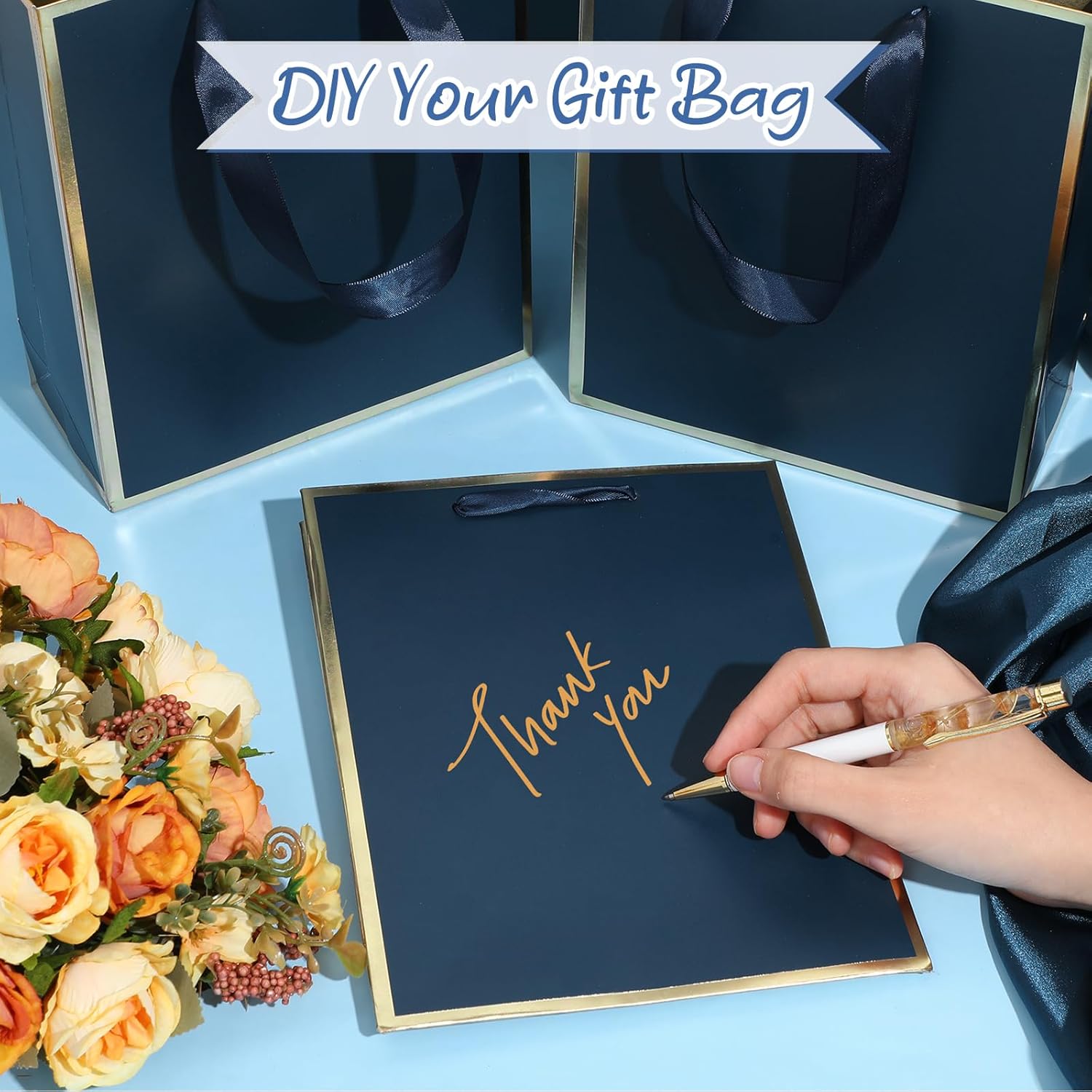 Yeaqee 50 Pack Metallic Gift Bags with Handle and Tissue Paper