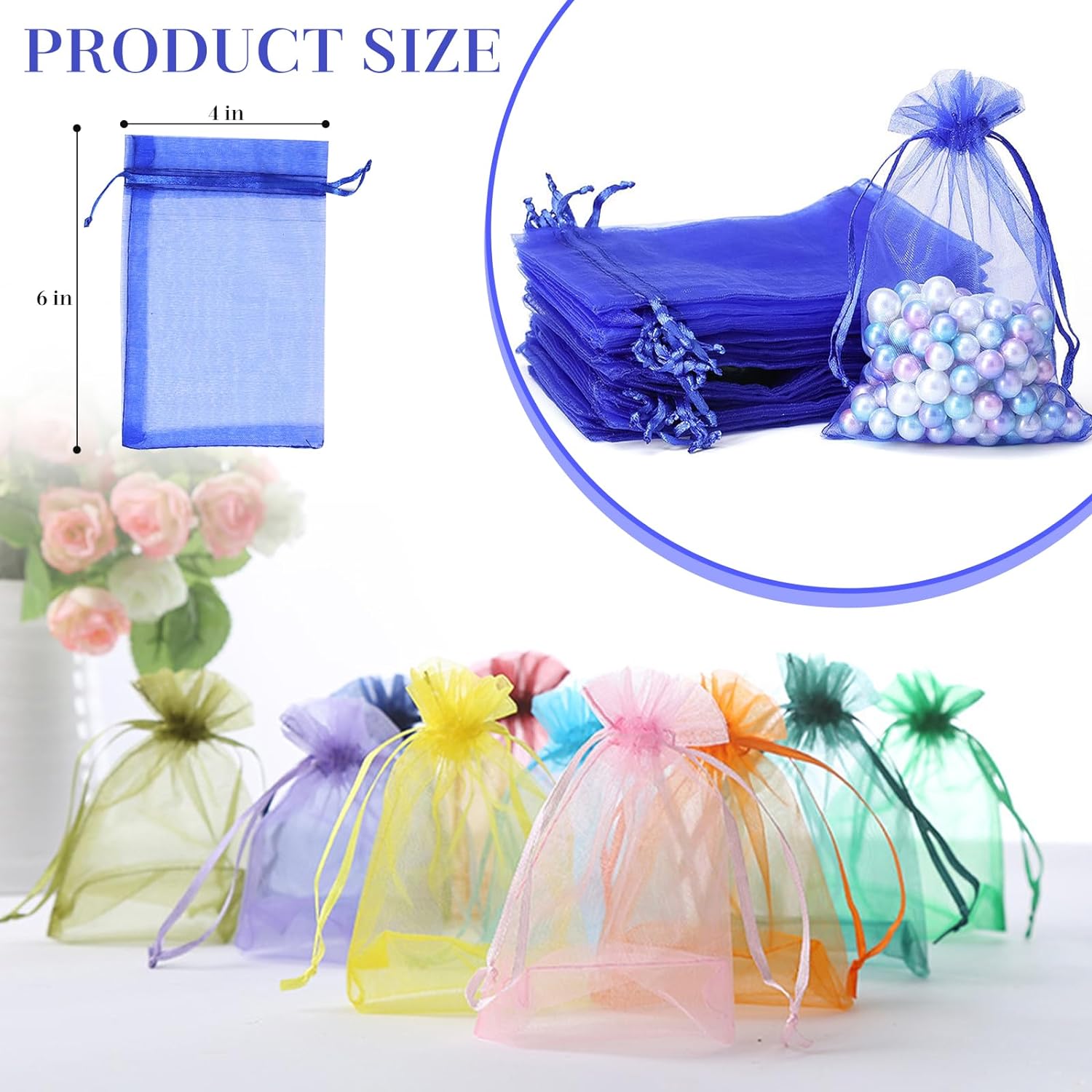 100PCS Sheer Organza Bags With Drawstring for Wedding and Party Favor