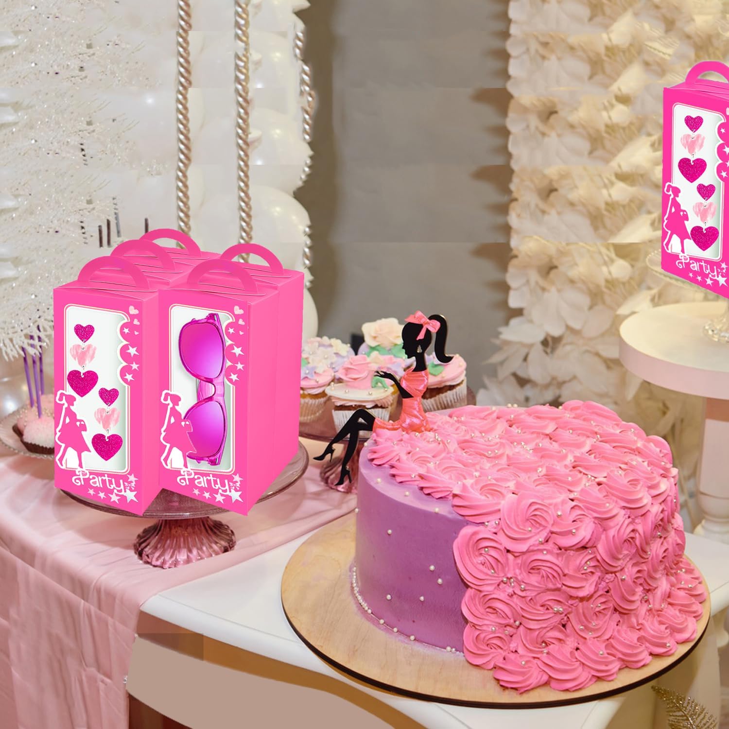 Xiamoor 12 Pack Hot Pink Girl Party Favor Boxes
