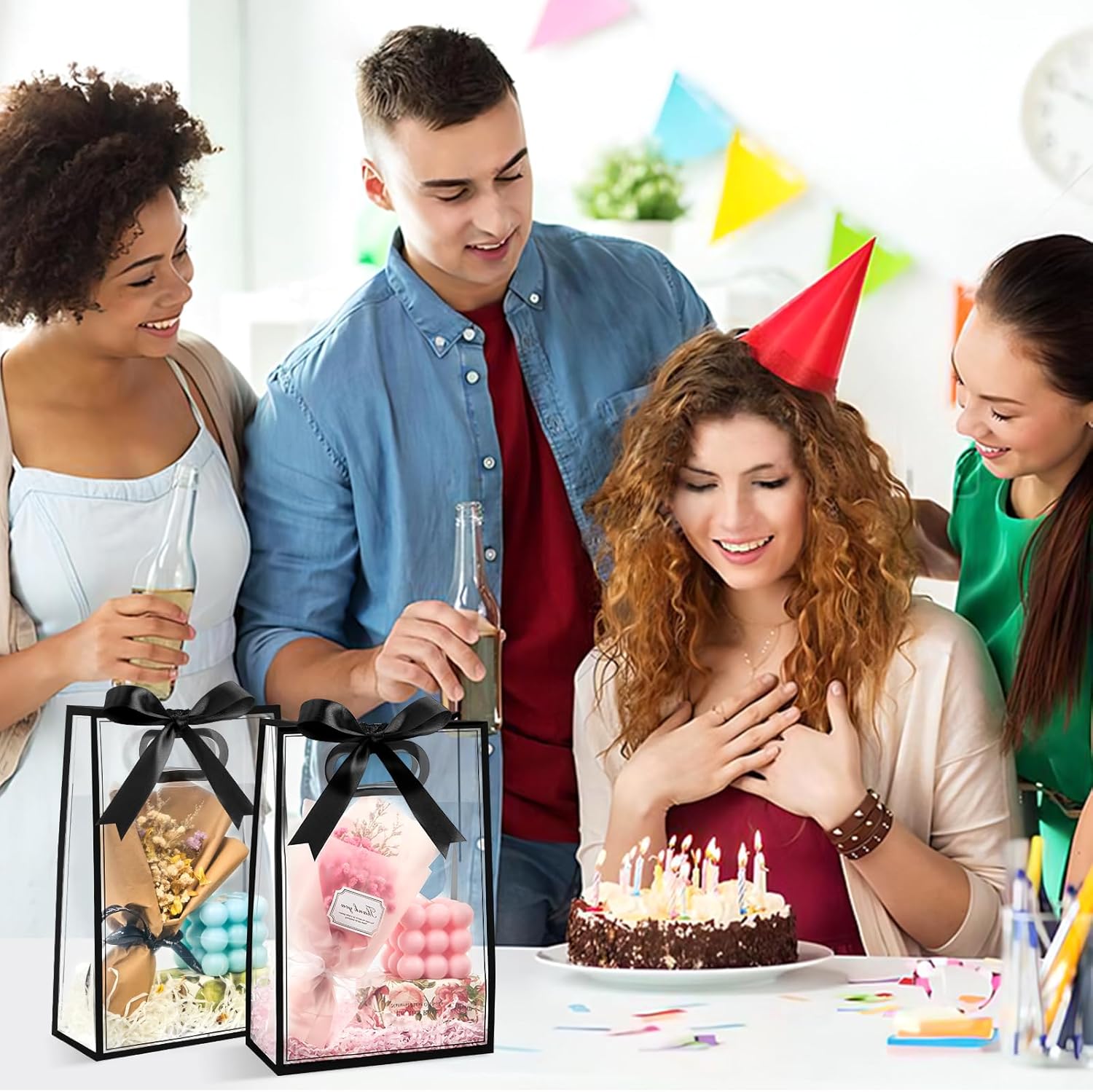 Ohuimrt 12 Pack Clear Plastic Gift Bags with Handles 1