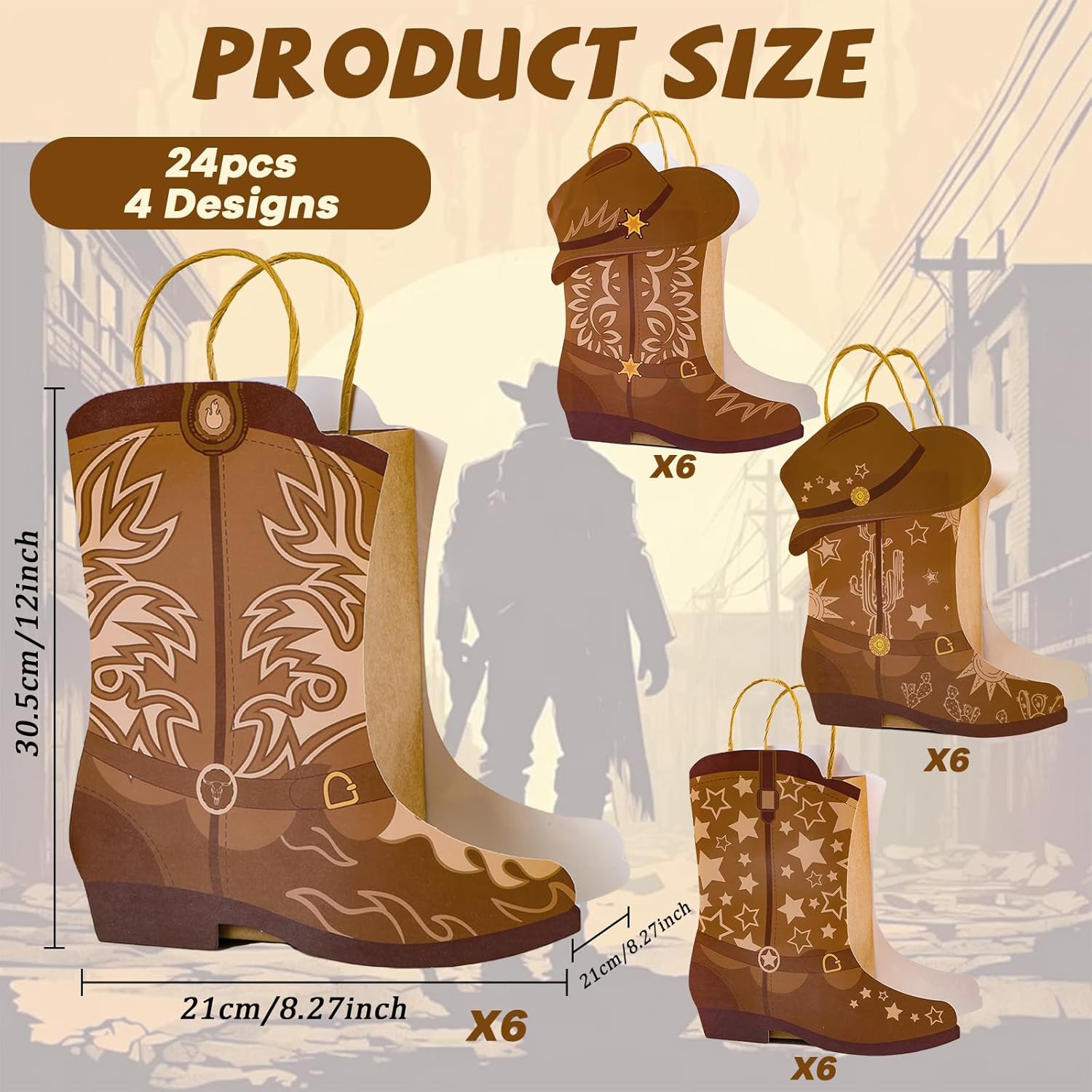 24Pcs Western Cowboy Boot Gift Bags with Handles for Parties
