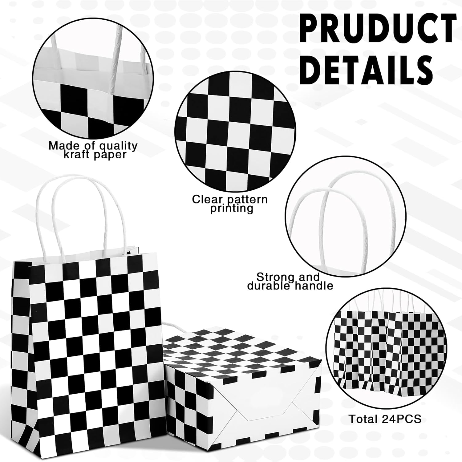 Gersoniel 24 Checkered Race Treat Bags with Handle