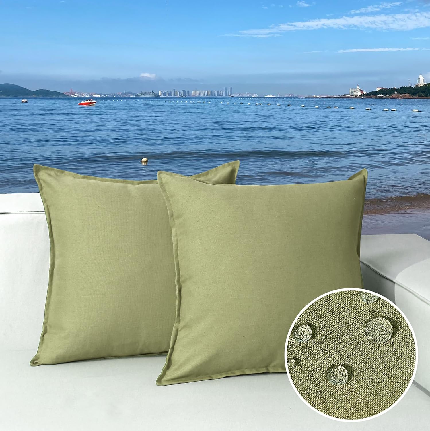 Waterproof Pillow Covers 18x18 Inch Olive Green Pack of 2