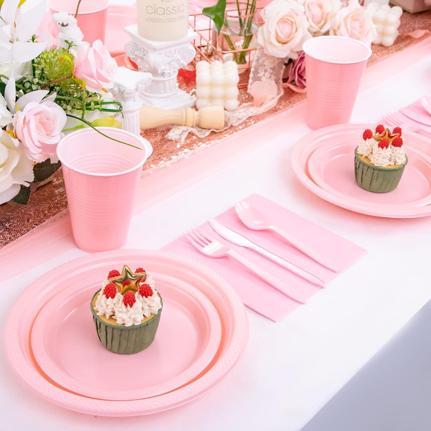 WELLIFE 210 Piece Pink Party Supplies Set