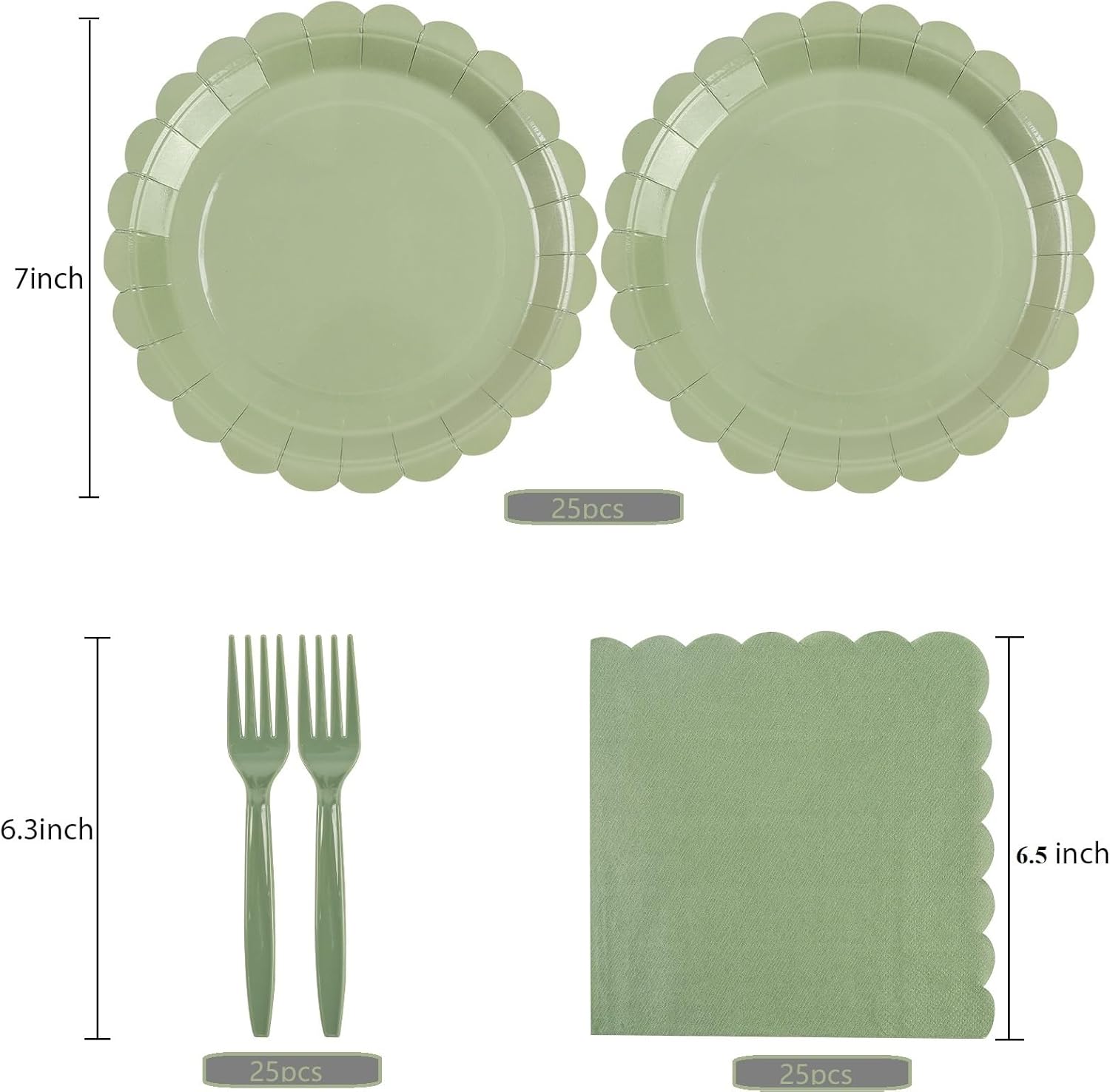 75pcs Sage Green Paper Plates and Napkins Set
