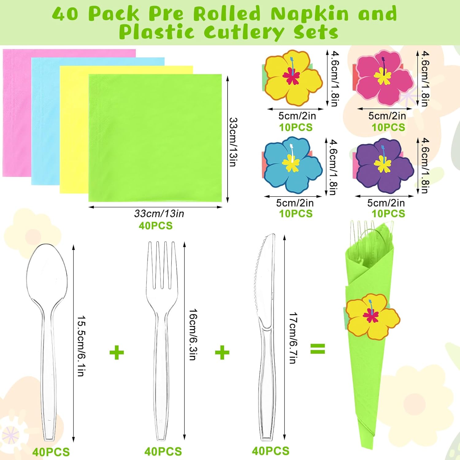 200 Pcs Hawaiian Luau Cutlery Set with Napkins