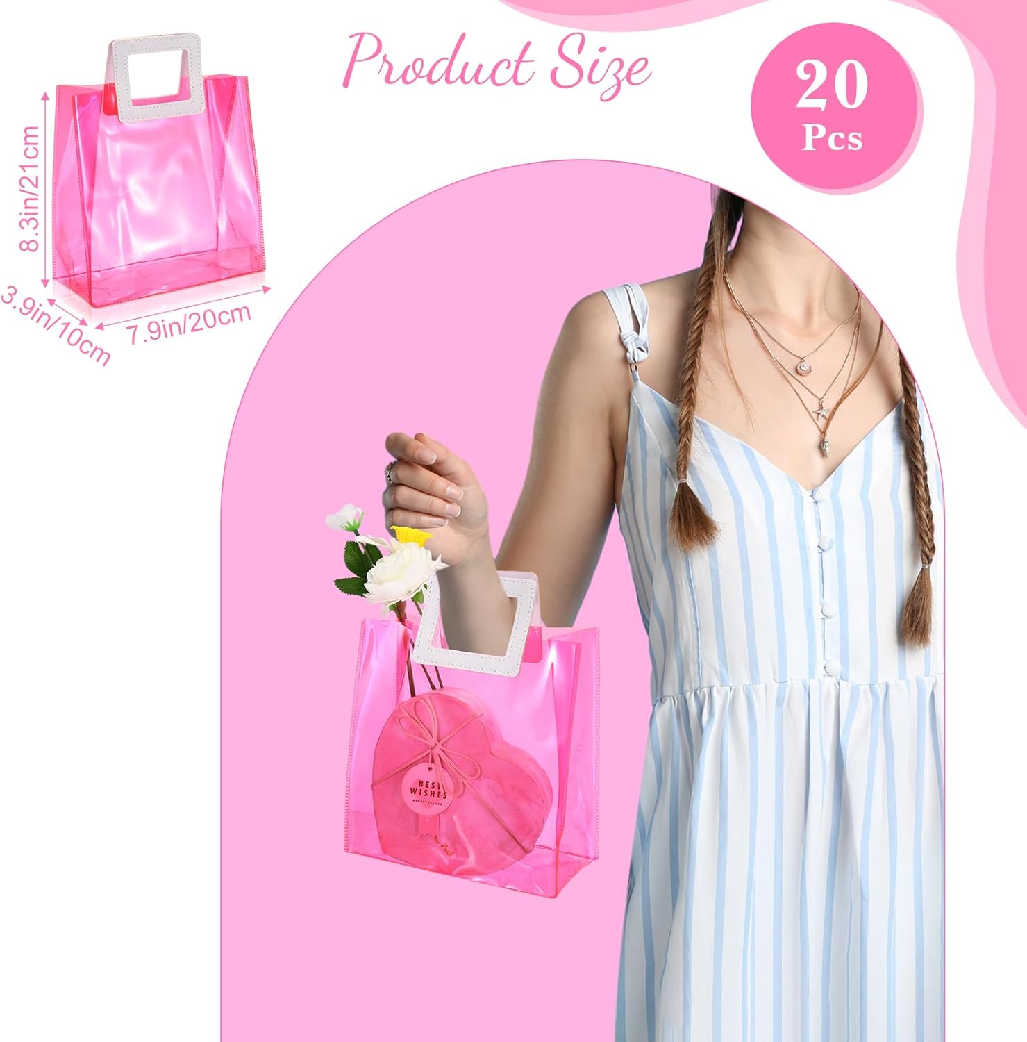 Paterr 20 Pcs Clear Reusable Gift Bags with Handles