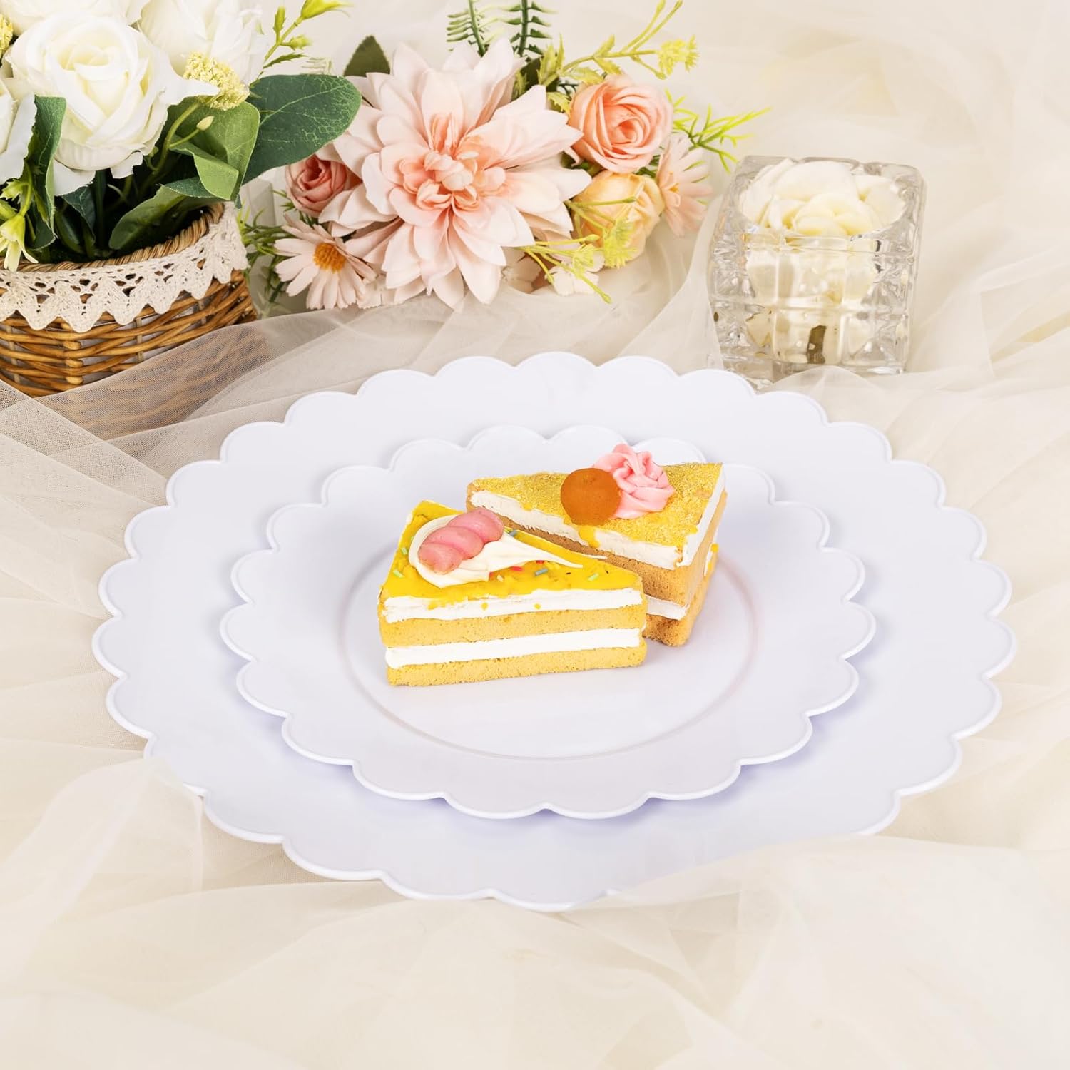 Supernal 100pcs White Plastic Plates for Birthday Wedding Parties