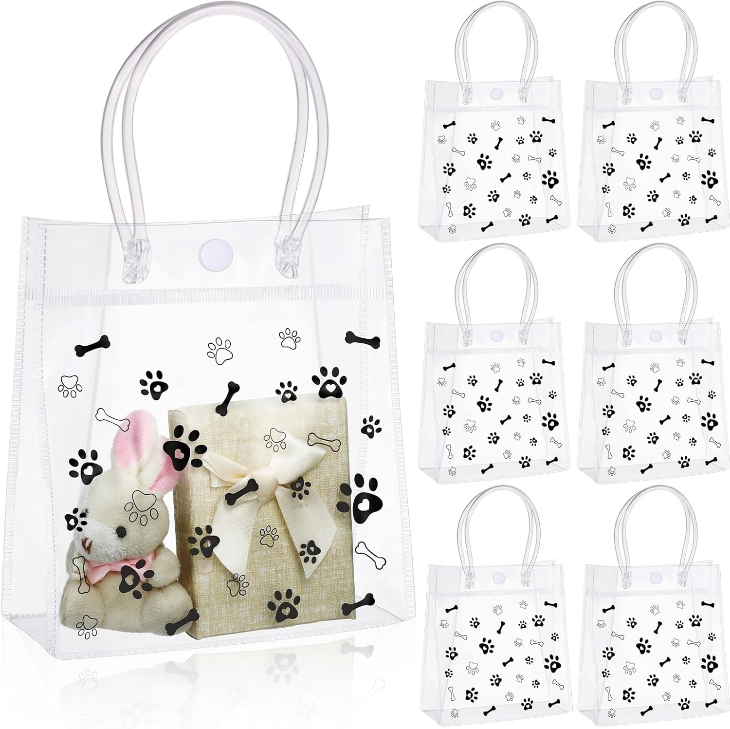Kolldenn 24 Pack Clear PVC Dog Paw Gift Bags with Handle