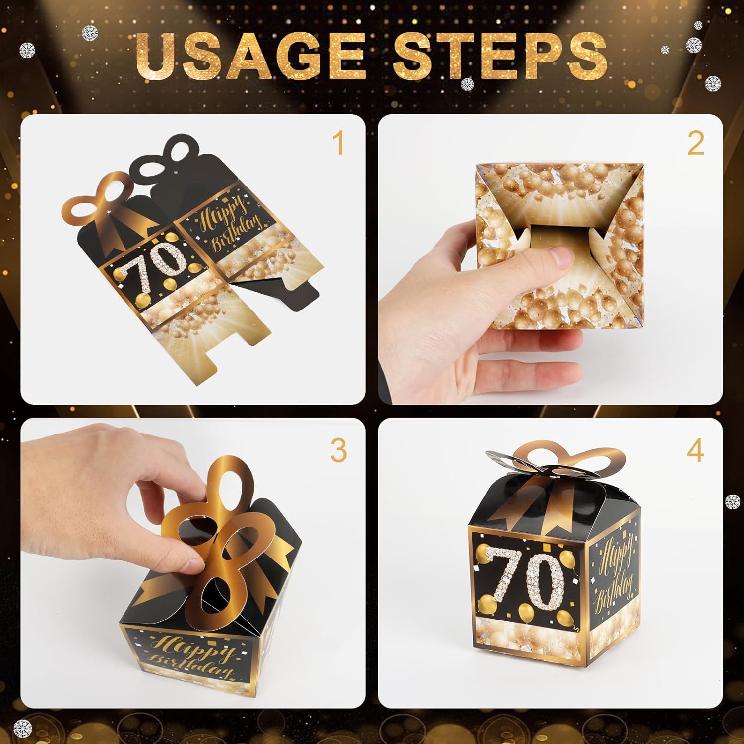 Qonmpcvu 50PCS 70th Birthday Boxes Gold Themed Gift Boxes