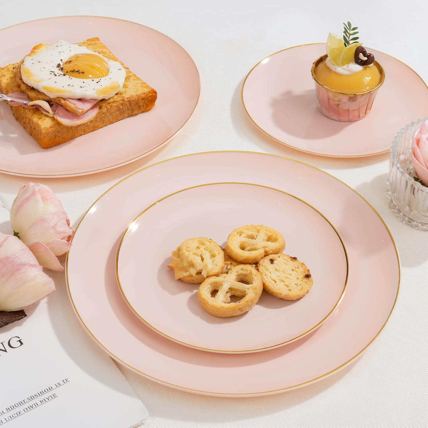 PULOTE 200 Pieces Pink Plastic Plates - Wedding Party