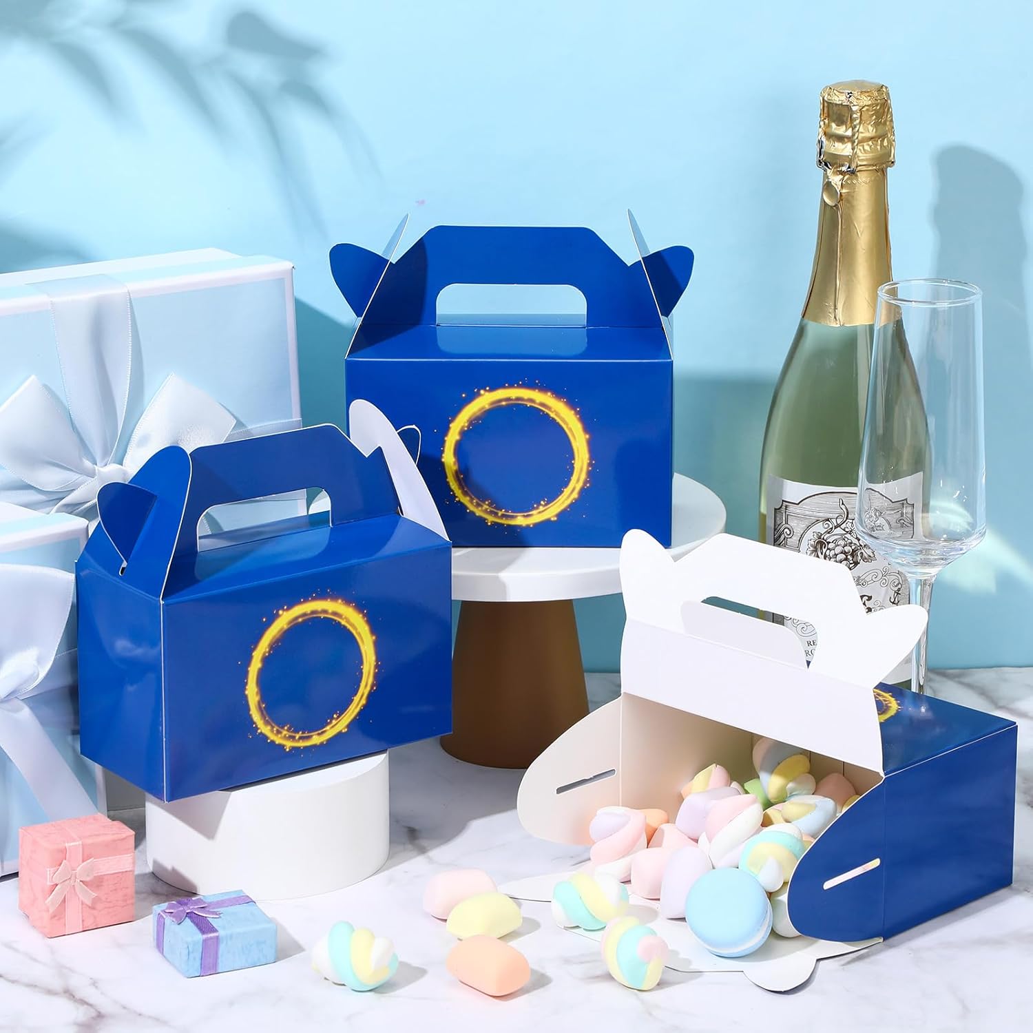 32 Pcs Dark Blue Hedgehog Party Favor Boxes with Handles