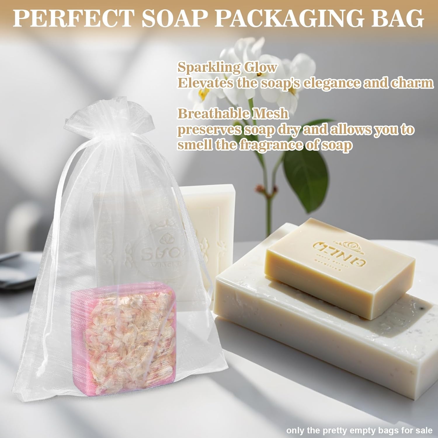 Sukh 50 Organza Soap Bags 5x7 Inches White