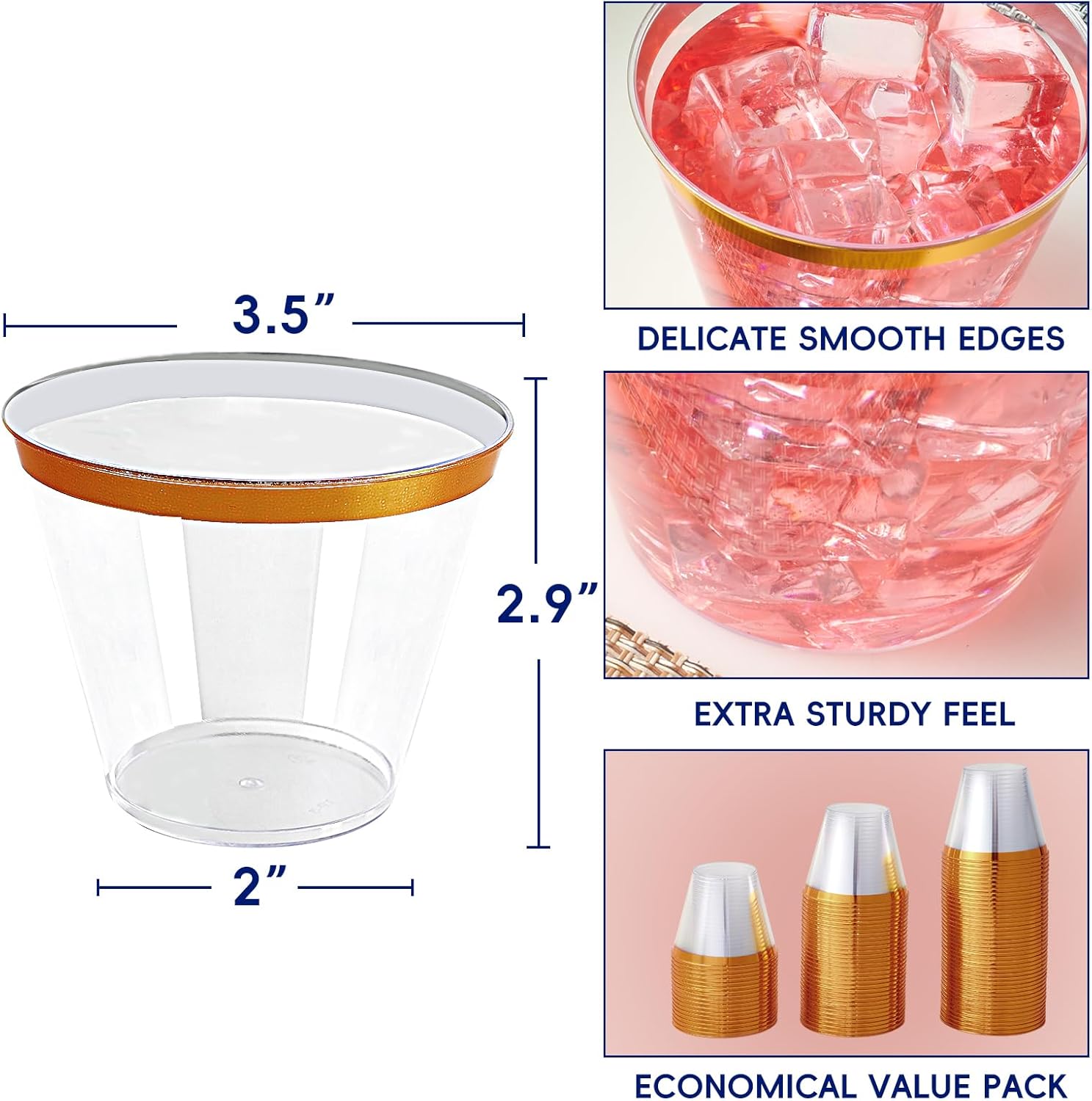JOLLY CHEF 100 Pack Gold Rimmed Plastic Cups