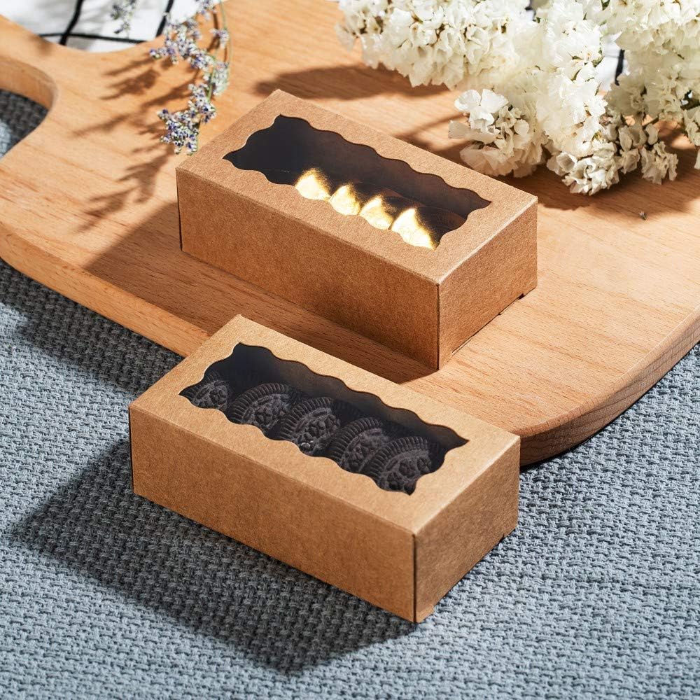 JCXGRVC 24PCS Natural Brown Kraft Macaron Boxes with Clear Window