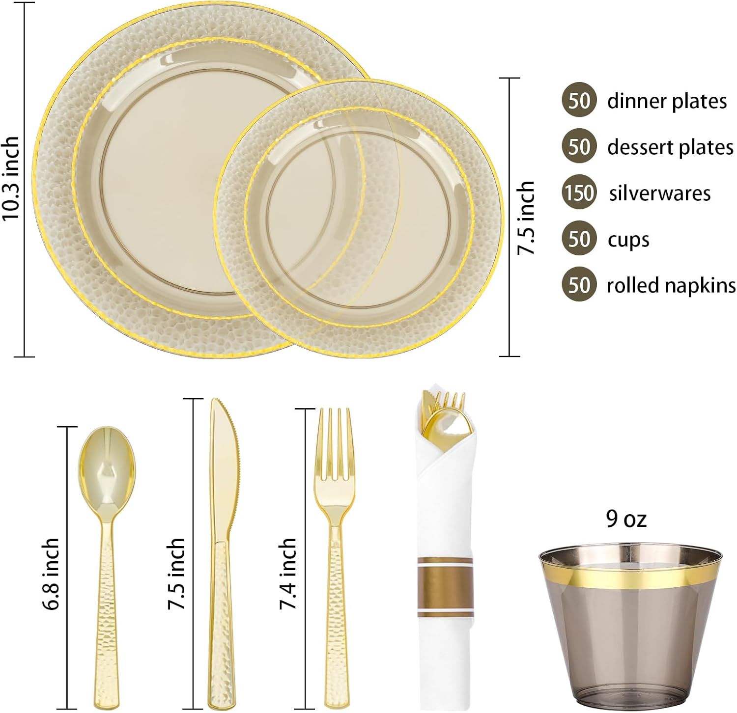 350PCS Clear Black Plastic Plates for 50 Guests
