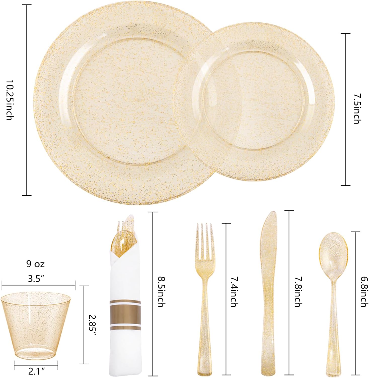 WELLIFE 210Pcs Gold Glitter Dinnerware Set for 30 Guests