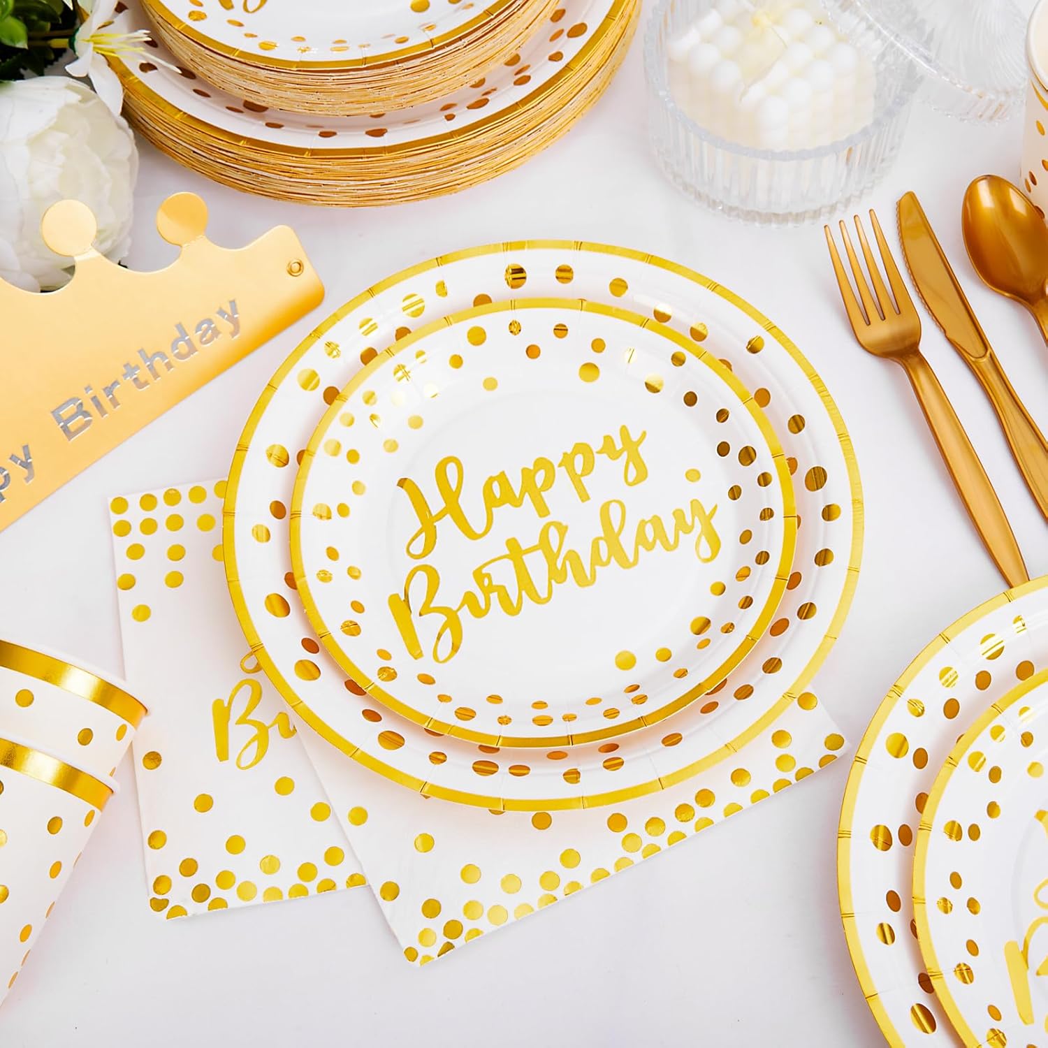 Supernal 350pcs Birthday Plates and Napkins Set