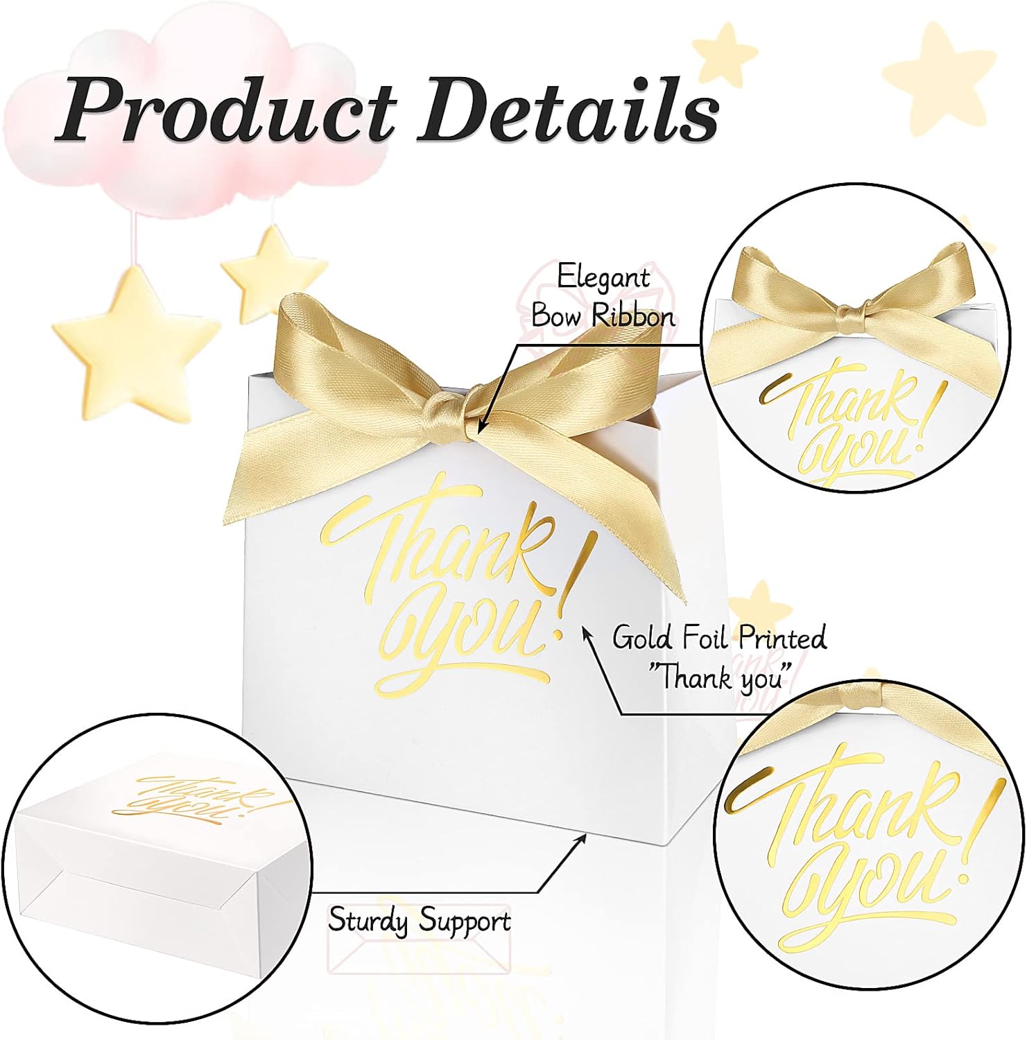 60 Pack Mini Thank You Gift Bags with Gold Foil Print